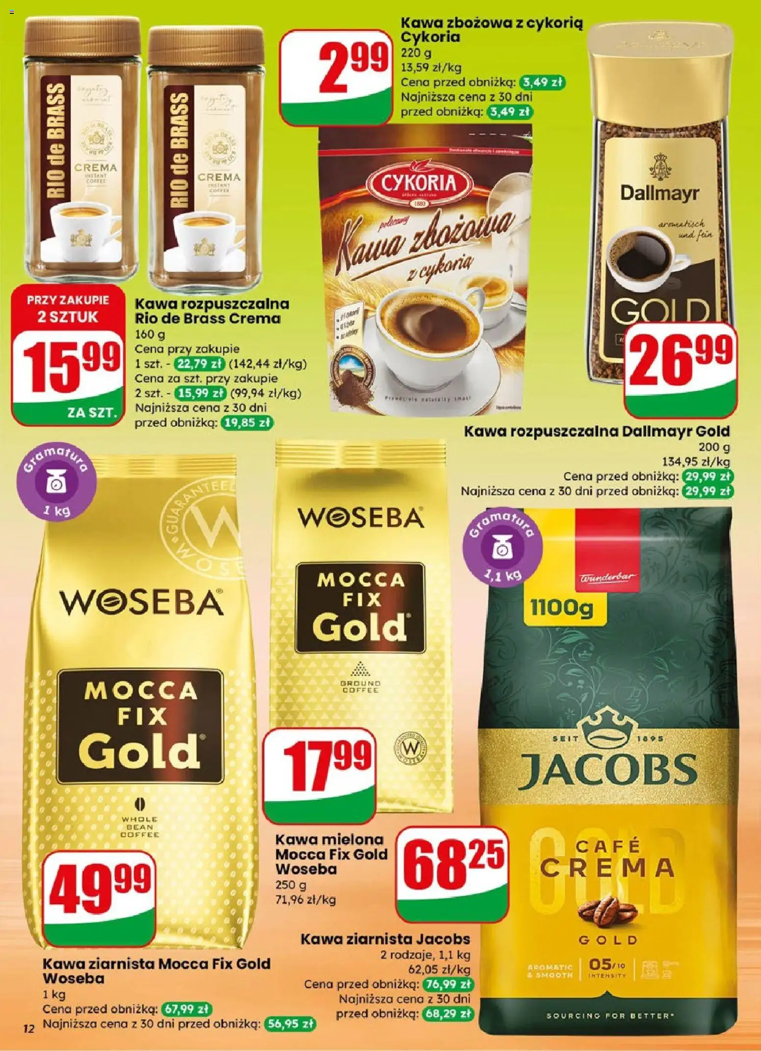 Dino gazetka od 08.04.2026 | Strona: 12 | Produkty: Kawa ziarnista, Kawa rozpuszczalna, Rio de brass kawa, Kawa