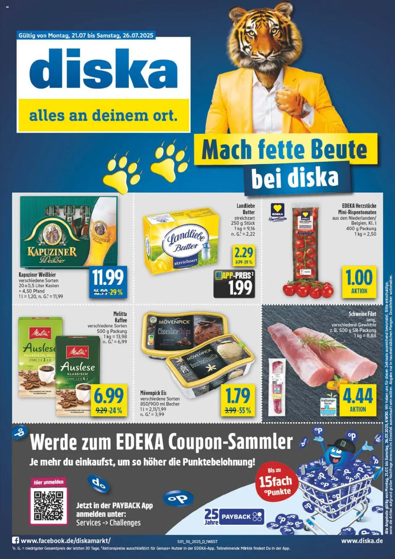 Diska - Bayern - gültig ab dem 21.07.2025 | Seite: 1 | Produkte: Butter, Weißbier, Movenpick eis, Eis