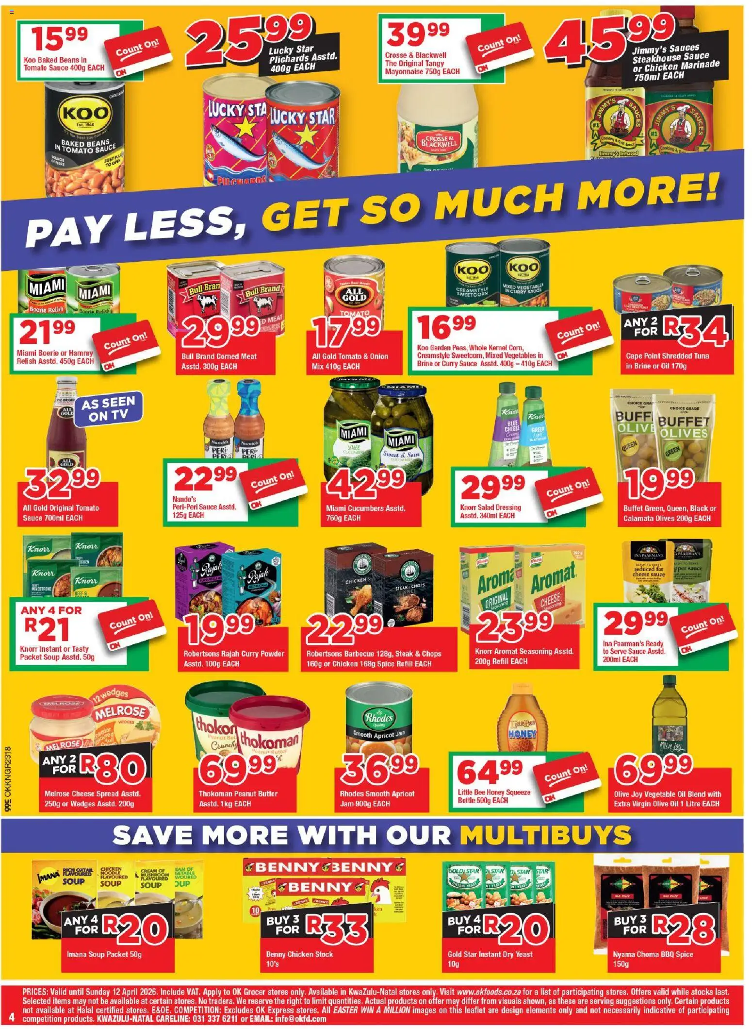 New OK Foods catalogue – valid from 25.03.2026 | Page: 4 | Products: Tuna, Steak, Seasoning, Soup