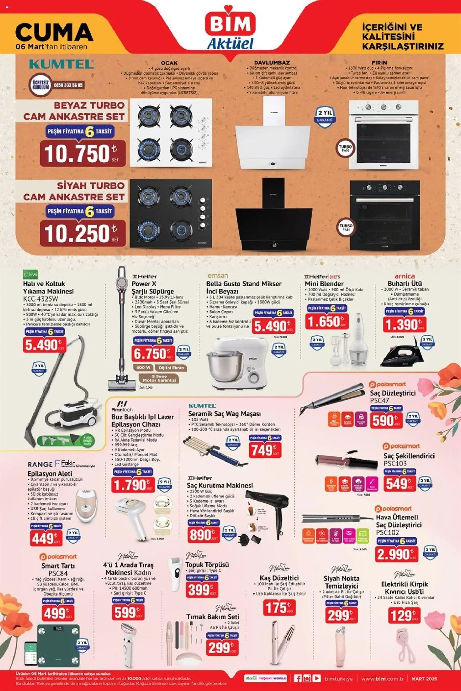 BİM Katalog Cuma - 06.03.2026 tarihinden itibaren geçerlidir | Sayfa: 1 | Ürünler: Mikser, Saç düzleştirici, Halı, Fırın