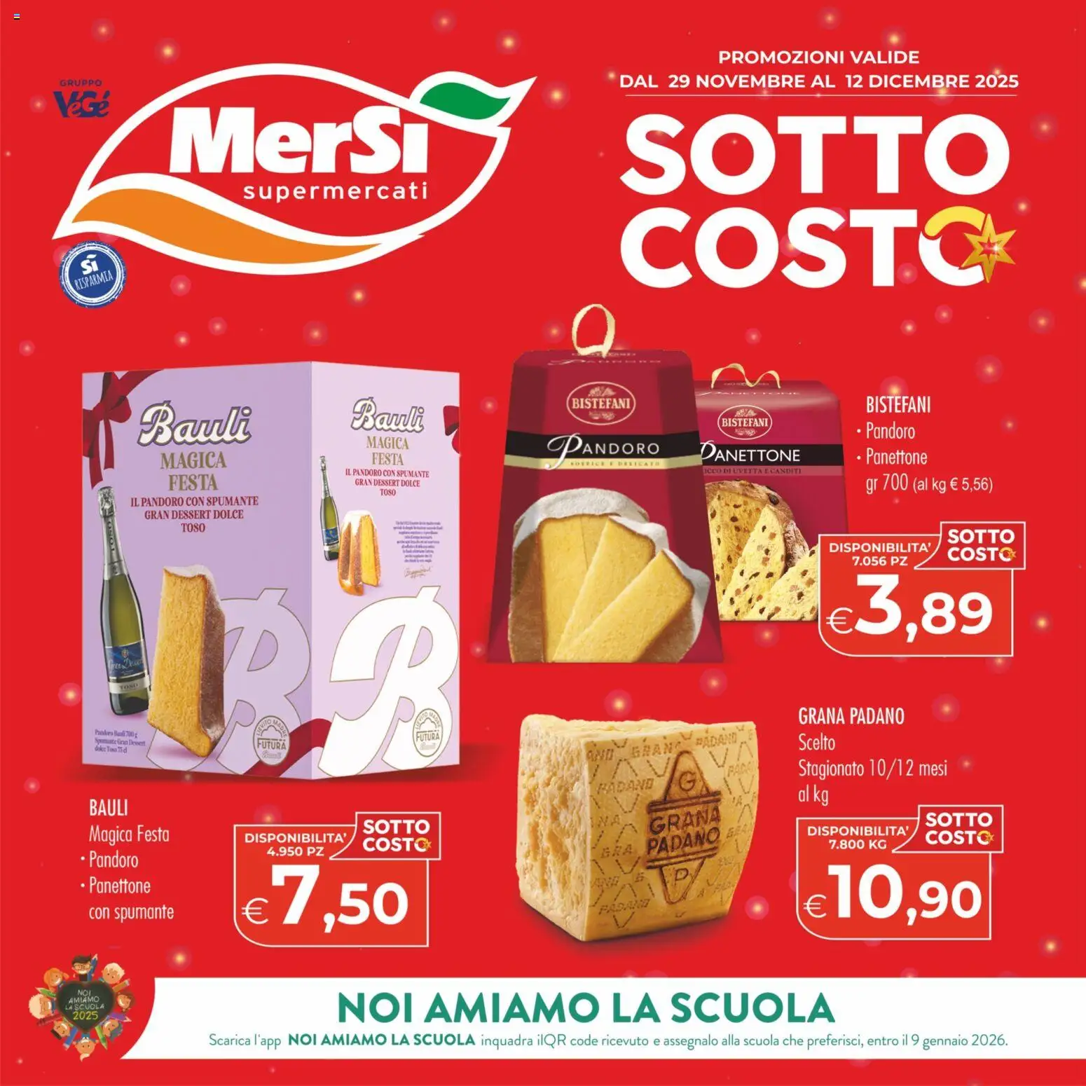 Volantino MerSi Supermercati del 29.11.2025 | Pagina: 1 | Prodotti: Pandoro, Panettone, Spumante, Grana Padano