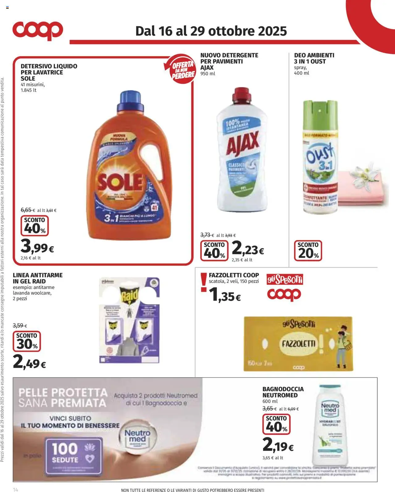 Volantino COOP del 16.10.2025 | Pagina: 14 | Prodotti: Detergente, Fazzoletti, Lavatrice, Lavanda