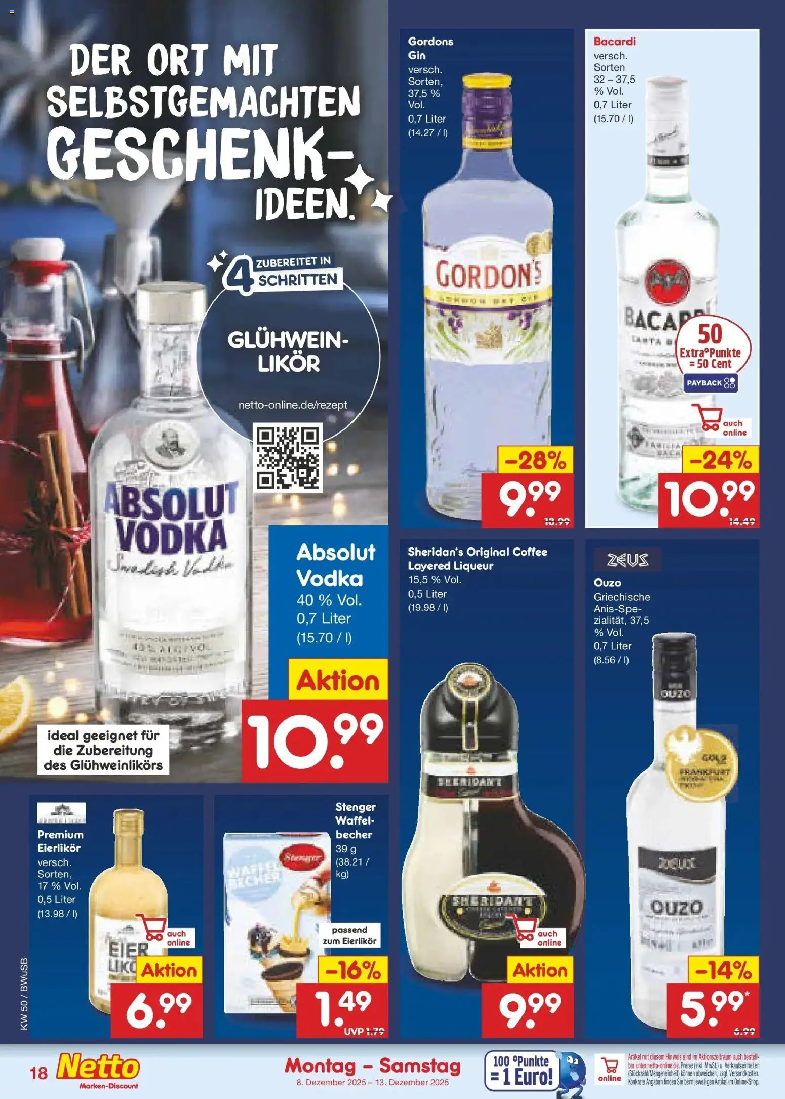Netto Marken-Discount prospekt Stemwede-Dielingen	 – gültig ab 08.12.2025 | Seite: 18 | Produkte: Bacardi, Eier, Likör, Vodka