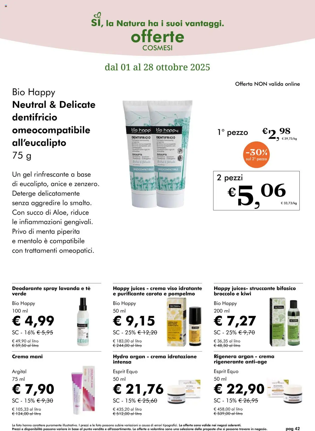 Volantino Natura Sì del 01.10.2025 | Pagina: 42 | Prodotti: Crema, Struccante, Kiwi, Carota