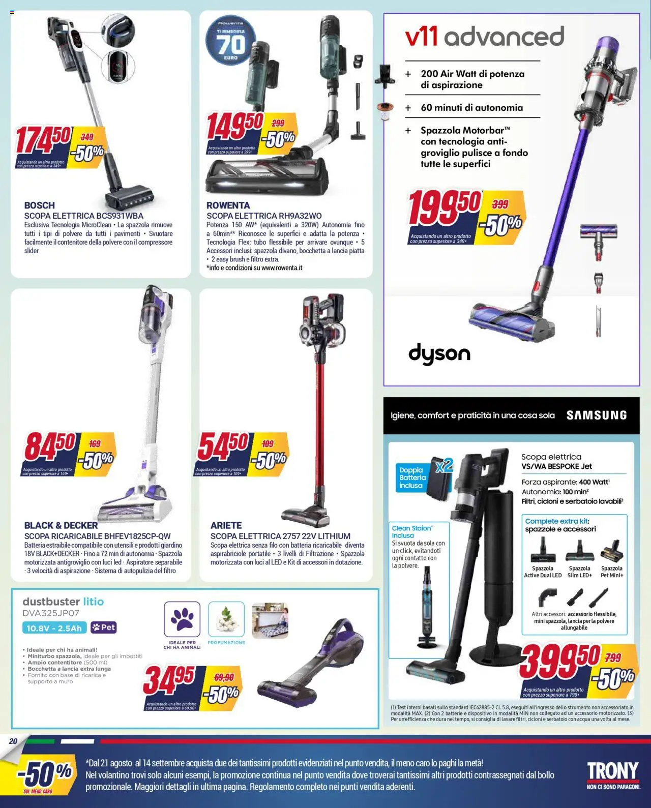 Volantino Trony del 21.08.2025 | Pagina: 20 | Prodotti: Spazzola, Acqua, Dyson, Samsung
