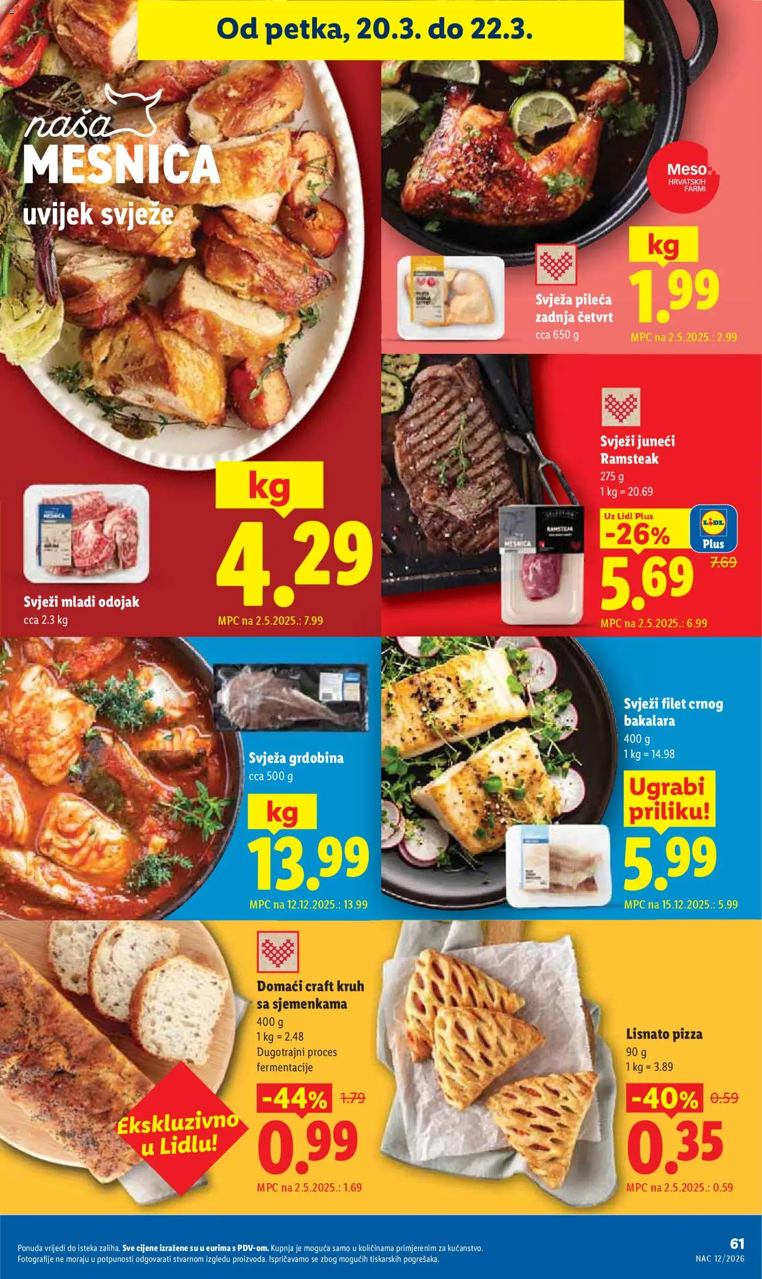 Lidl katalog | vrijedi od 16.03.2026 | Stranica: 61 | Proizvodi: Odojak, Kruh, Meso, Pizza