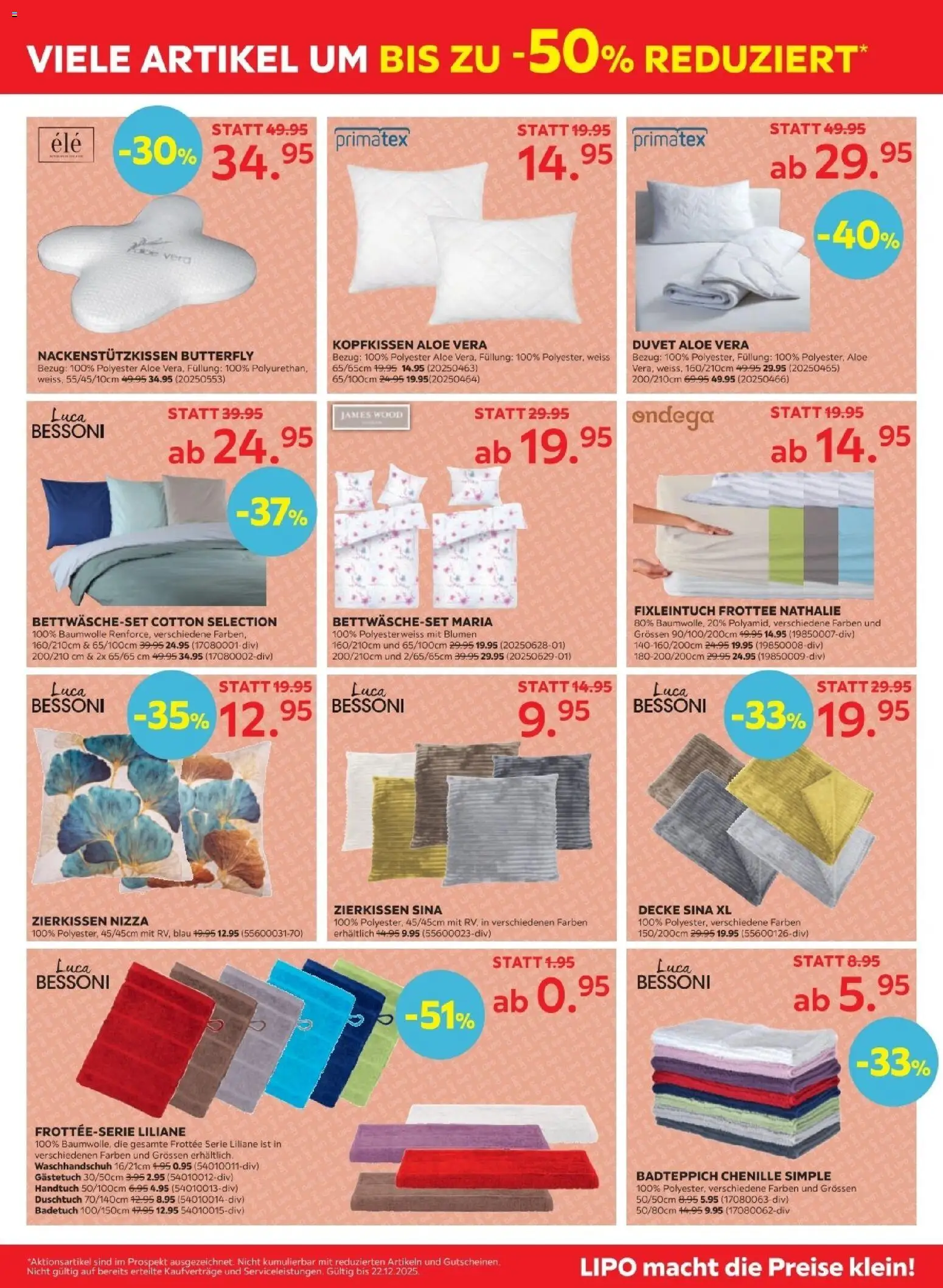 Lipo Aktionen -50% – gültig ab 09.12.2025 | Seite: 15 | Produkte: Decke, Kopfkissen
