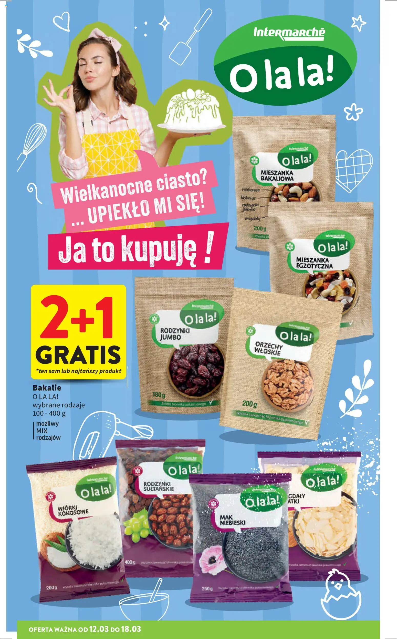 Intermarche gazetka od 12.03.2026 | Strona: 34 | Produkty: Wiórki kokosowe, Ciasto, Orzechy włoskie, Orzechy