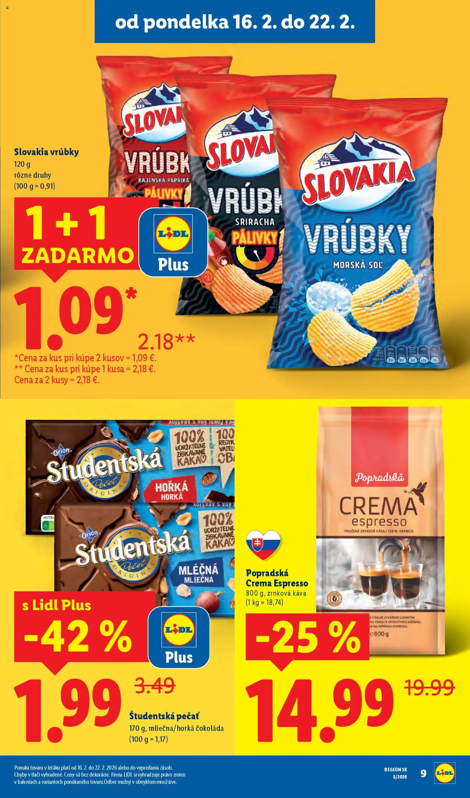 Nové Lidl akcie – leták je platný od 19.02.2026 | Strana: 9 | Produkty: Čokoláda, Študentská pečať, Soľ, Kakao