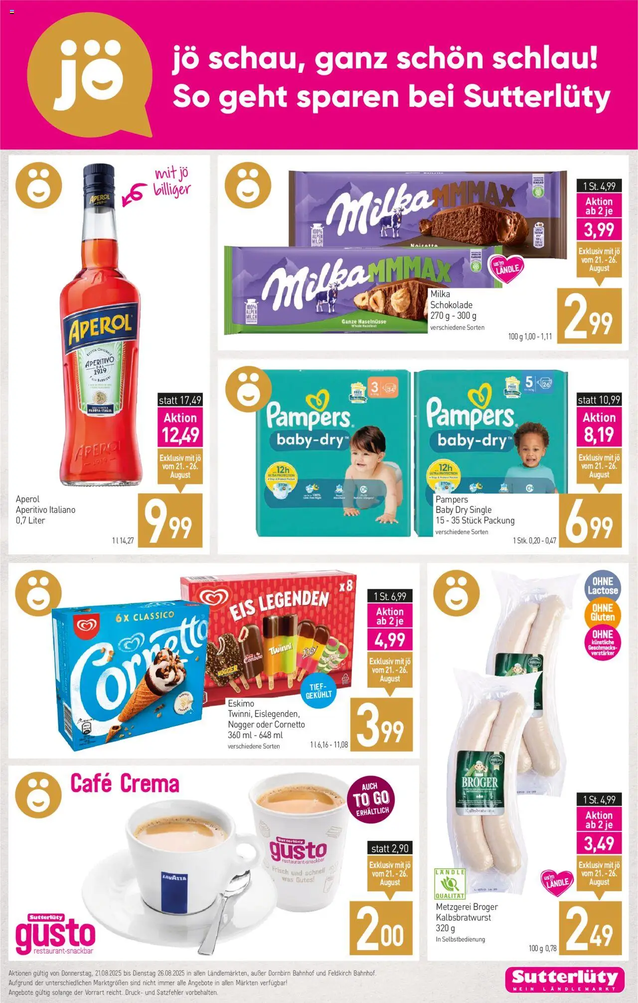 Sutterlüty Flugblatt gültig ab 21.08.2025 | Seite: 4 | Produkte: Eis, Pampers, Schokolade