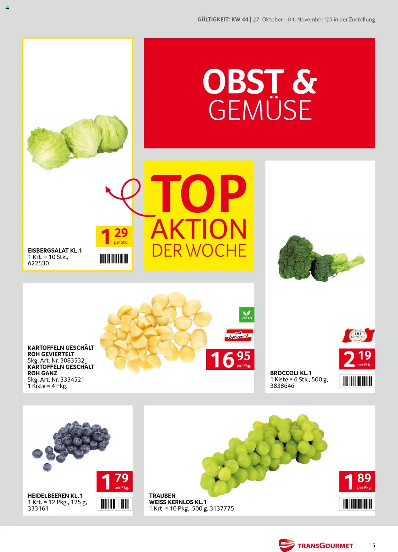 Transgourmet  Zustellaktion gültig ab 27.10.2025 | Seite: 15 | Produkte: Kartoffeln, Gemüse, Obst
