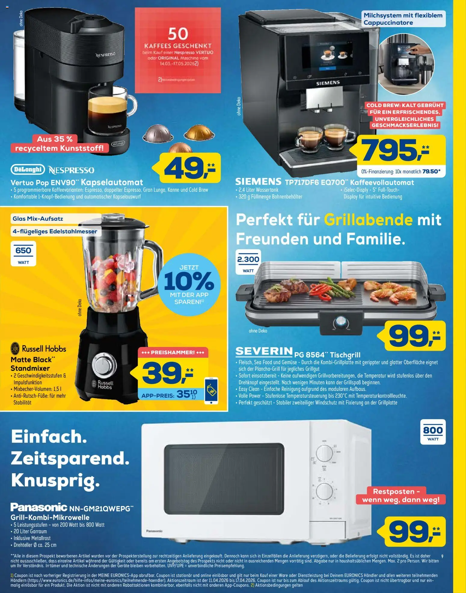 Euronics Prospekt Beilage – gültig ab 11.04.2026 | Seite: 9 | Produkte: Panasonic, Siemens, Gemüse, Kaffeevollautomat