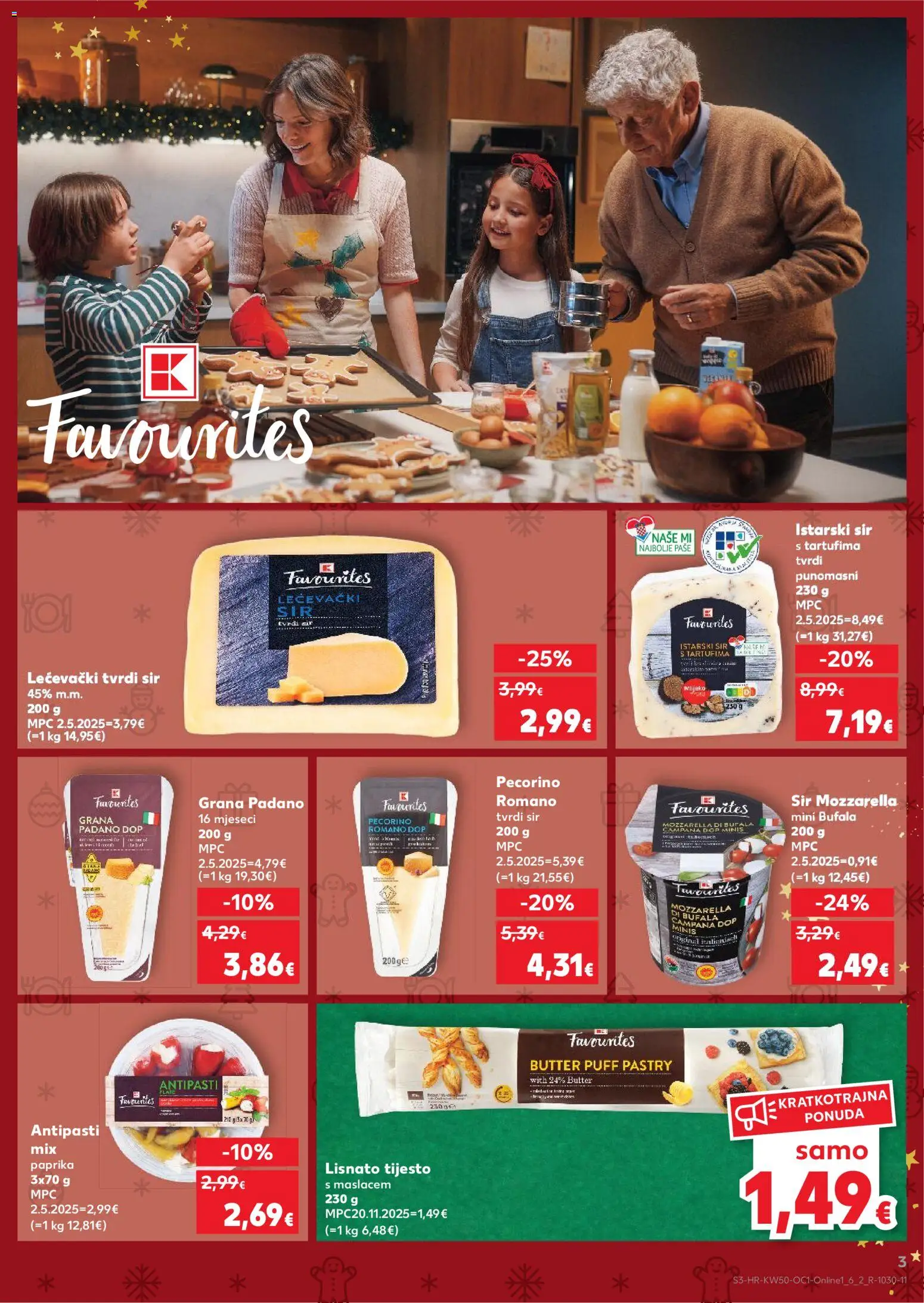 Kaufland HR akciós ujság - amely érvényes a következő dátumtól: 10.12.2025 | Oldal: 3 | Termékek: Antipasti, Grana padano, Pecorino, Puff