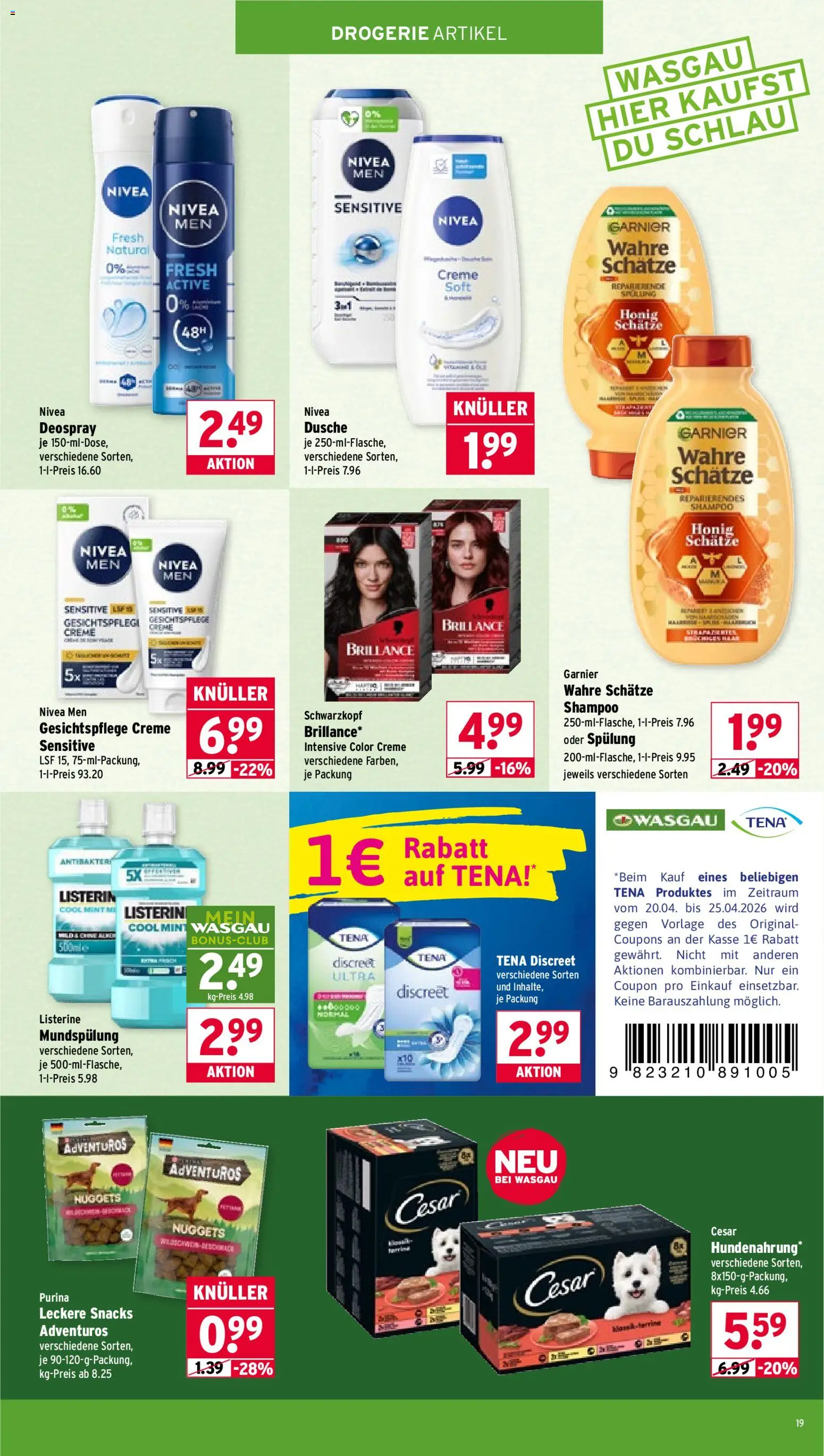 Wasgau Prospekt 	 – gültig ab 20.04.2026 | Seite: 19 | Produkte: Shampoo, Spülung, Creme, Deospray