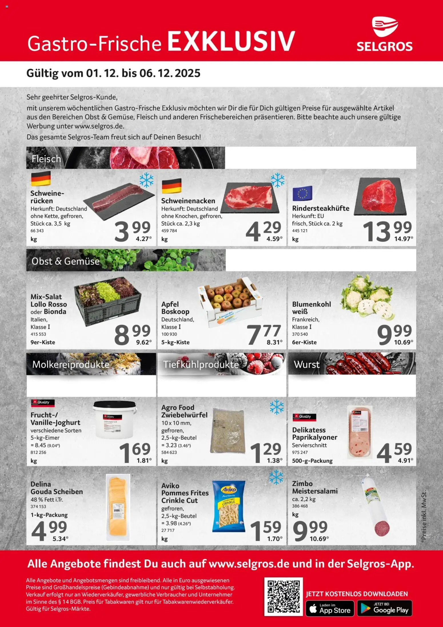 Selgros Gastro Angebote – gültig ab 01.12.2025 | Seite: 1 | Produkte: Gouda, Pommes, Pommes frites, Fleisch