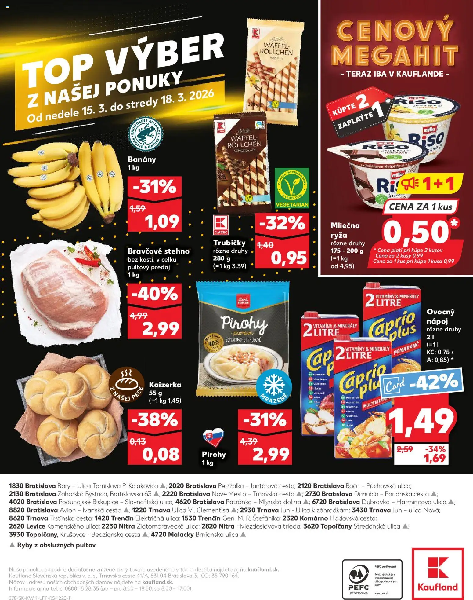 Nové Kaufland akcie – leták je platný od 12.03.2026 | Strana: 78 | Produkty: Banány, Ryža, Ryby, Bravčové stehno