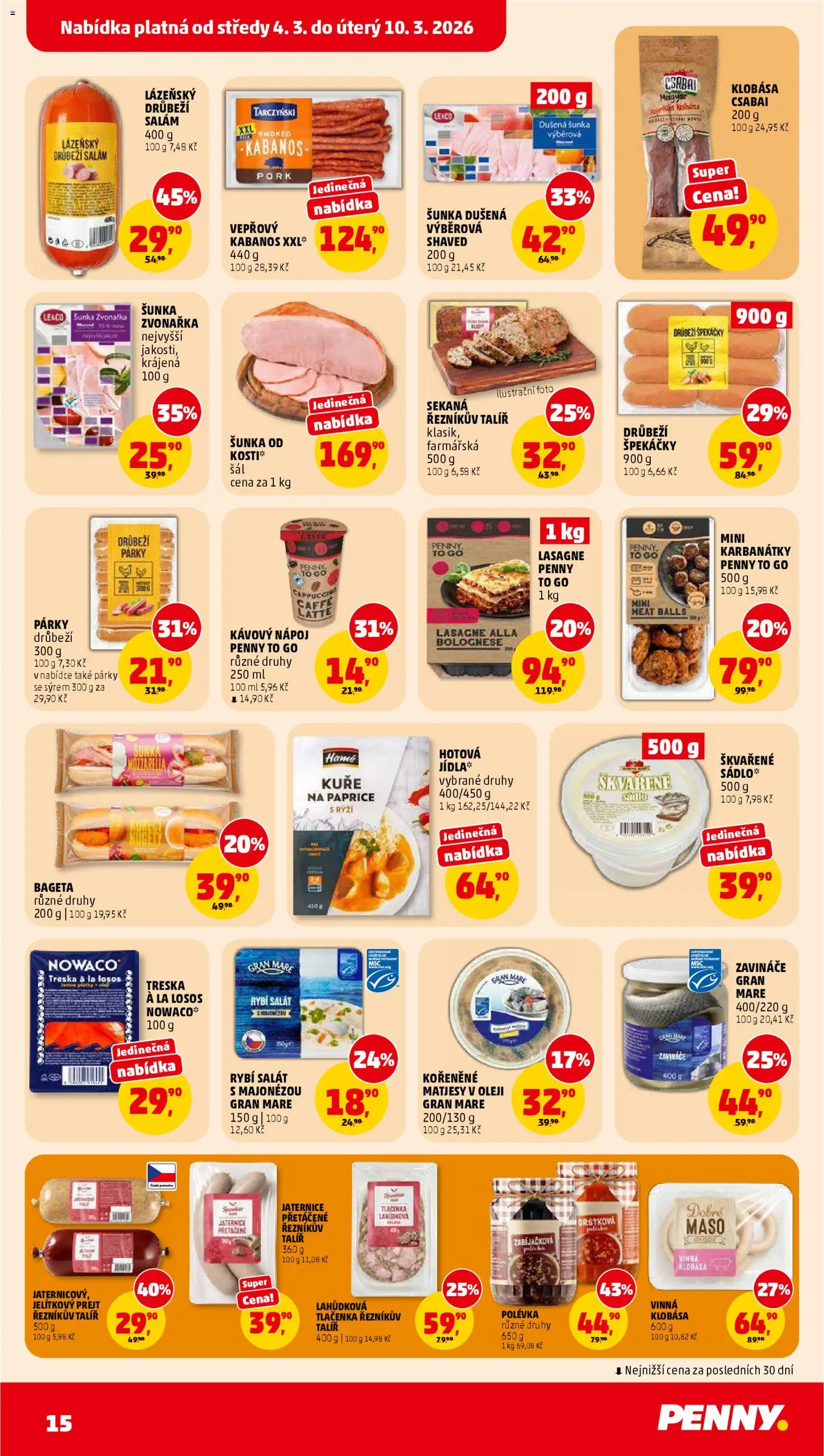 Penny Market leták od 04.03.2026 | Strana: 15 | Produkty: Párky, Salát, Klobása, Kuře