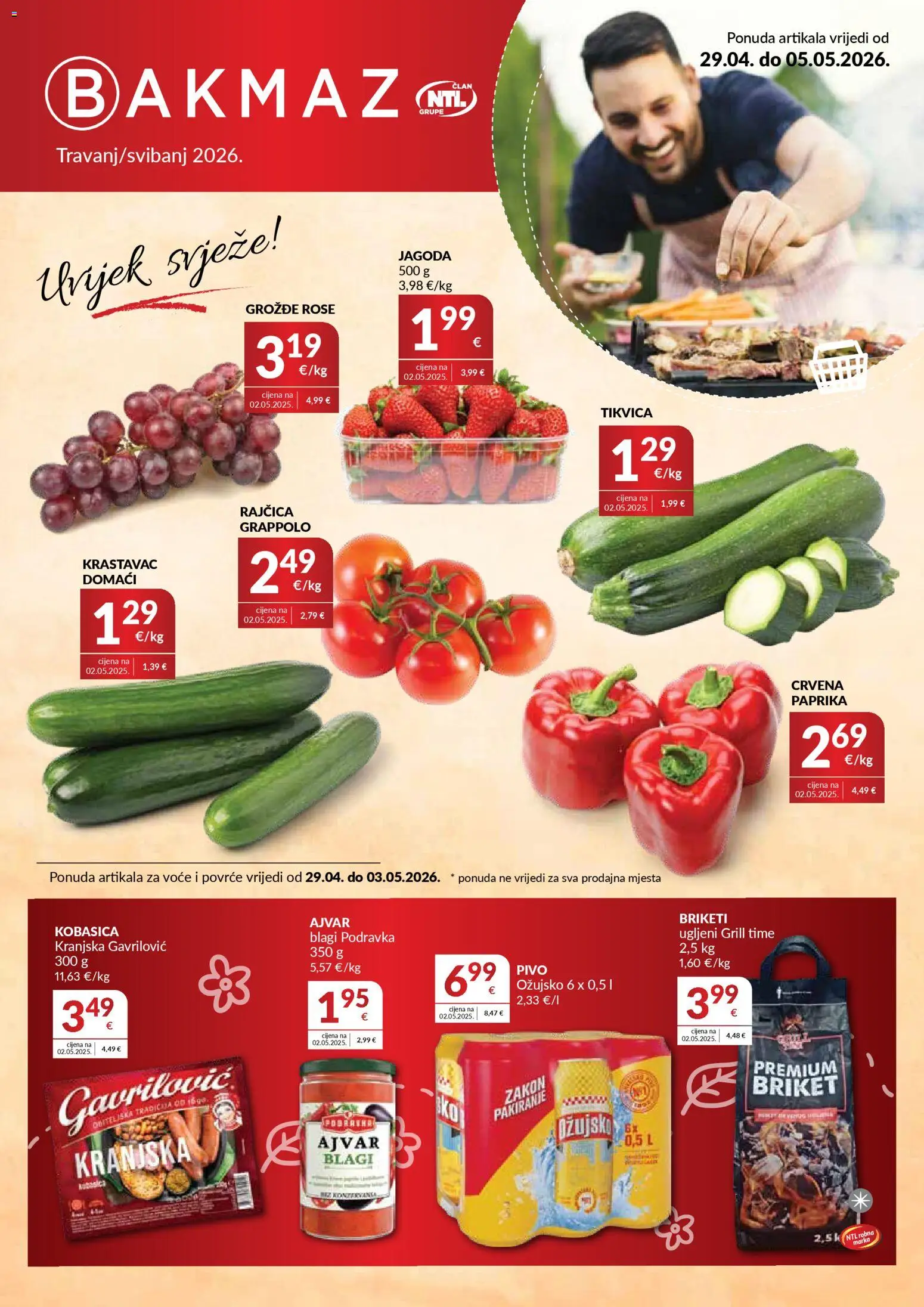 Bakmaz katalog | vrijedi od 29.04.2026 | Stranica: 1 | Proizvodi: Pivo, Ožujsko, Rajčica, Briketi