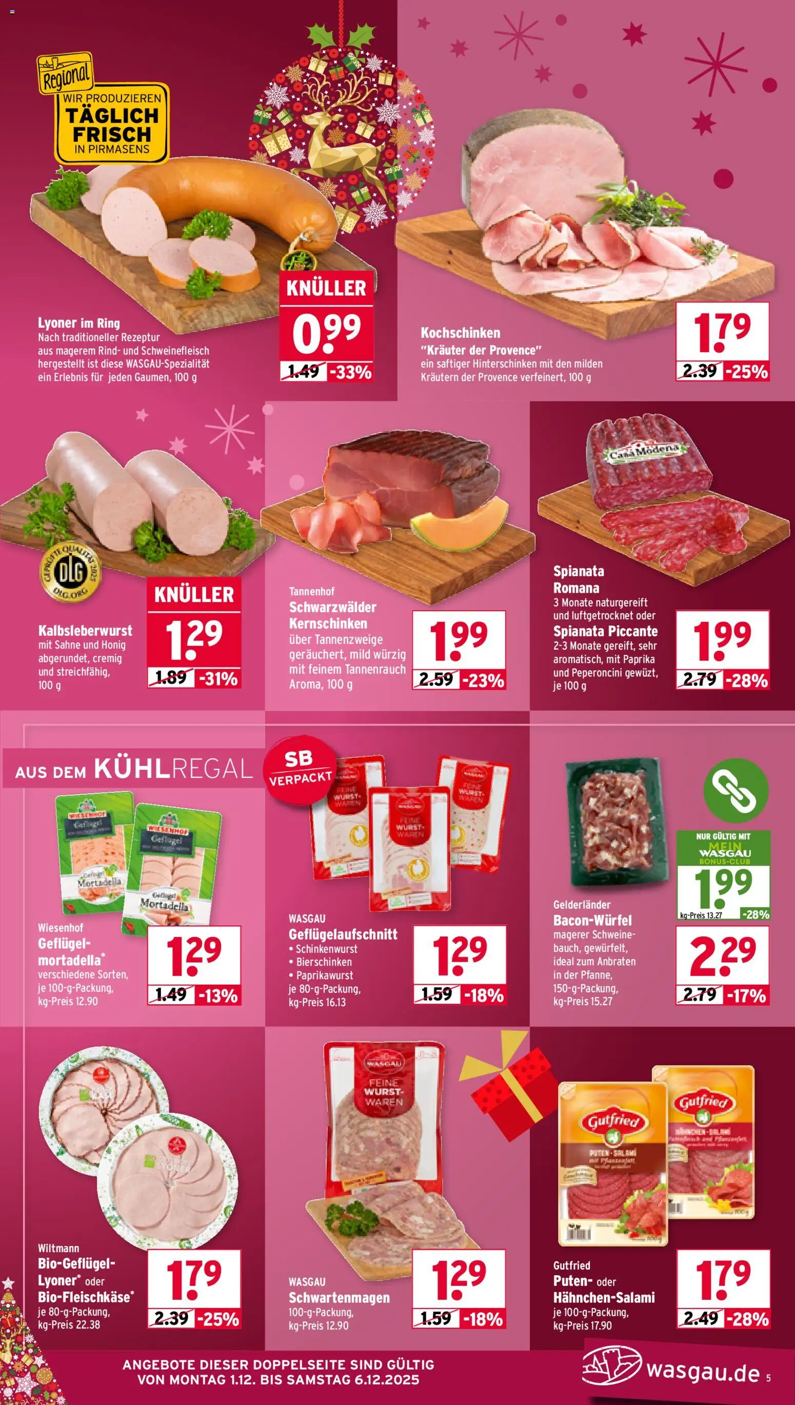 Wasgau Prospekt 	 – gültig ab 01.12.2025 | Seite: 5 | Produkte: Paprika, Wurst, Schweinefleisch, Sahne