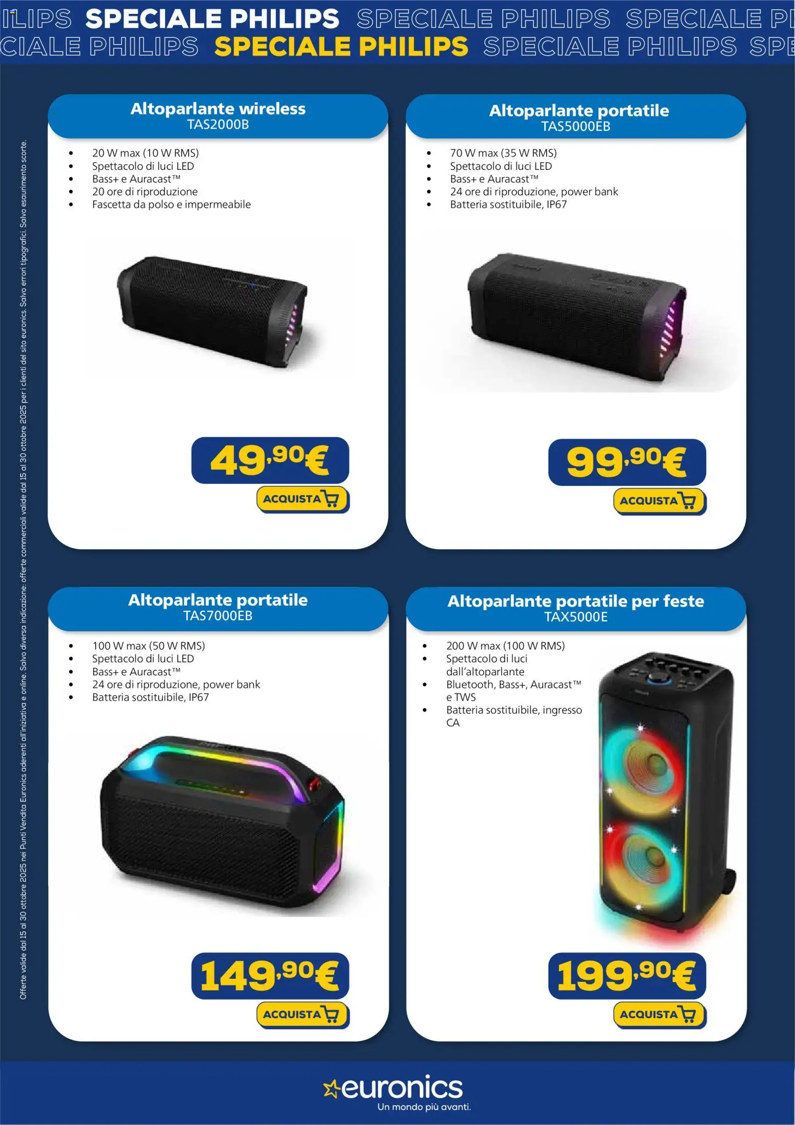 Volantino Euronics del 15.10.2025 | Pagina: 4 | Prodotti: Altoparlante, Power bank, Batteria