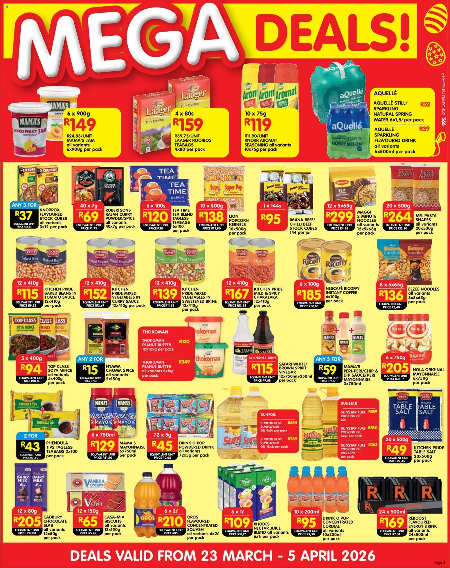 New Shoprite catalogue – valid from 23.03.2026 | Page: 3 | Products: Table, Oil, Soya mince, Chilli