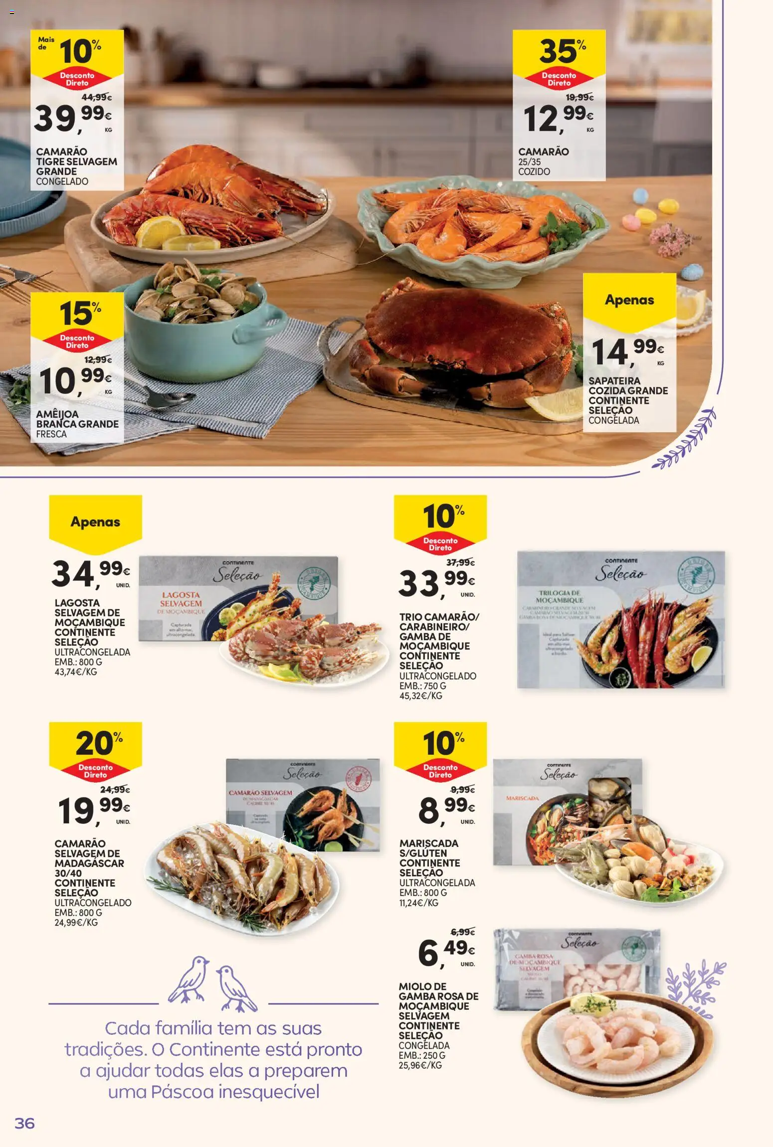Continente - Nesta Páscoa, alimente a tradição │ válido de 17.03.2026 | Página: 36 | Produtos: Lagosta, Camarão, Sapateira