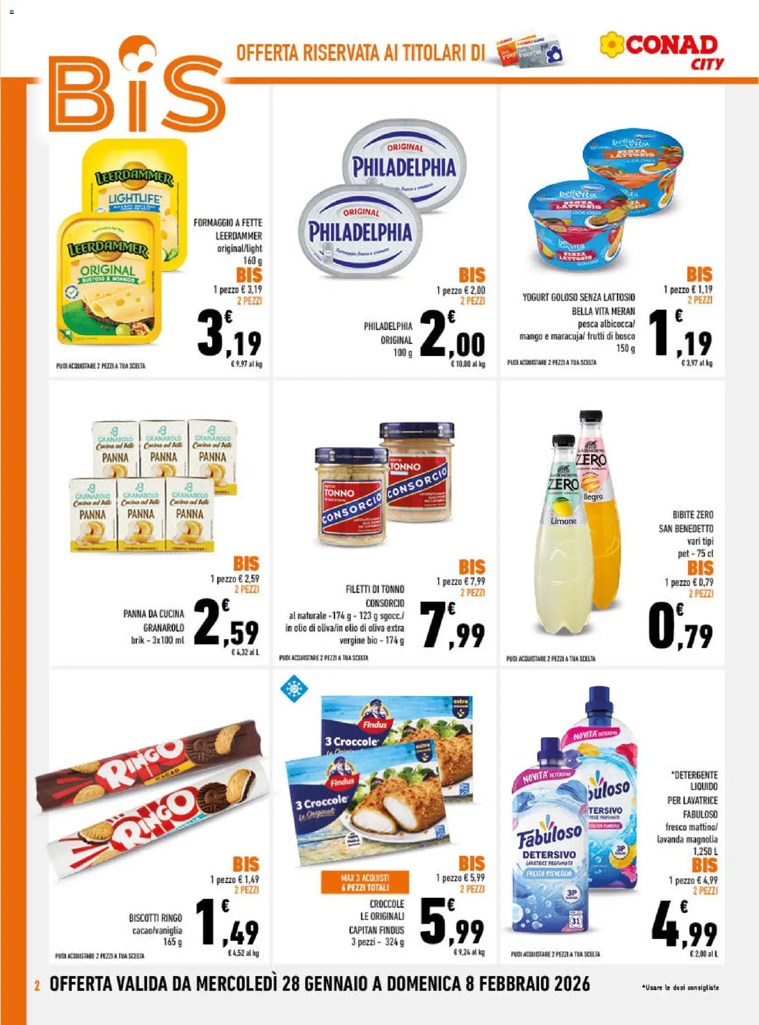 Volantino Conad del 28.01.2026 | Pagina: 2 | Prodotti: Formaggio, Olio, Pesca, Olio di oliva extra vergine