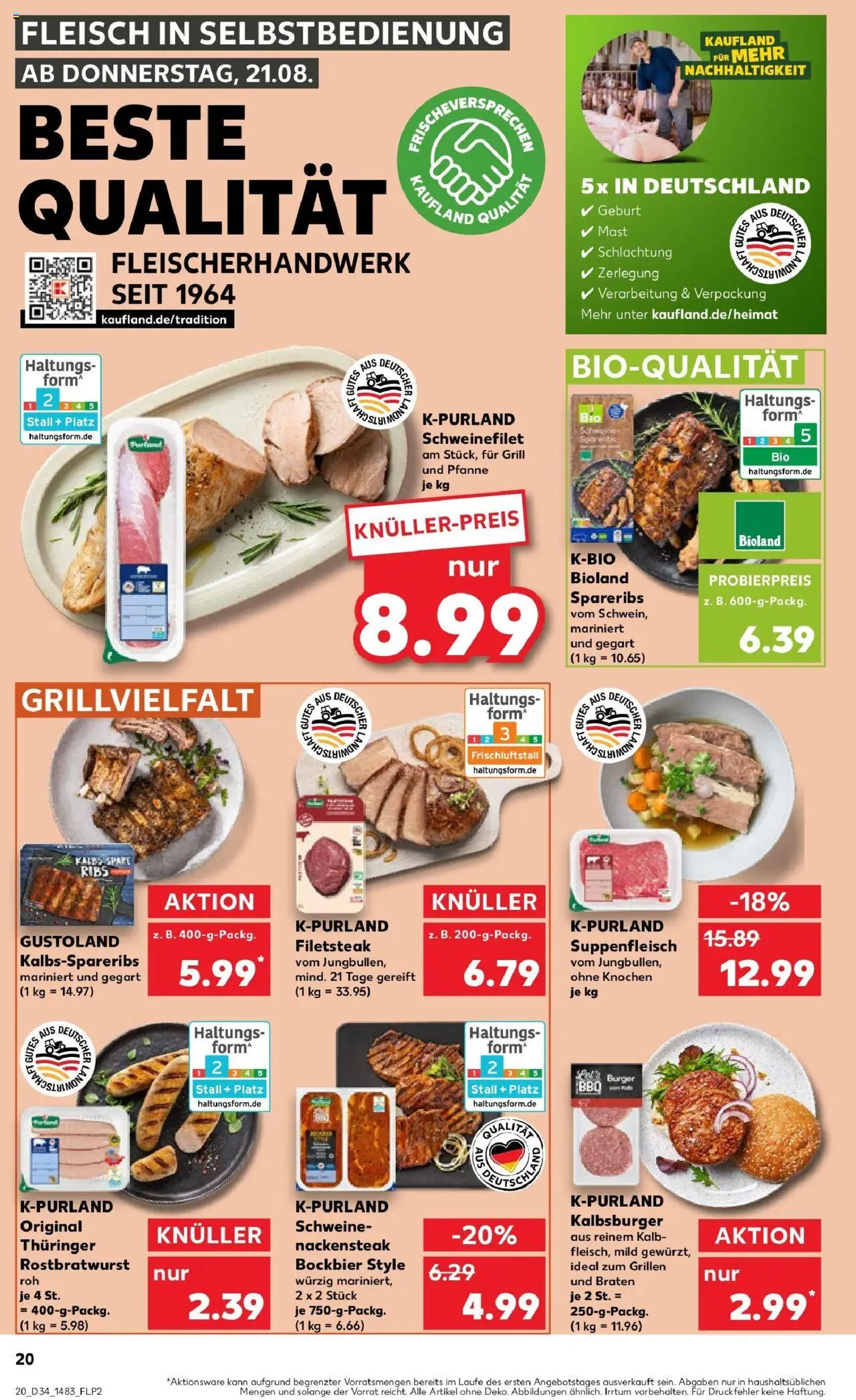 Kaufland prospekt Frankfurt Am Main	 - gültig ab dem 21.08.2025 | Seite: 20 | Produkte: Burger, Schweinefilet, Suppenfleisch, Fleisch