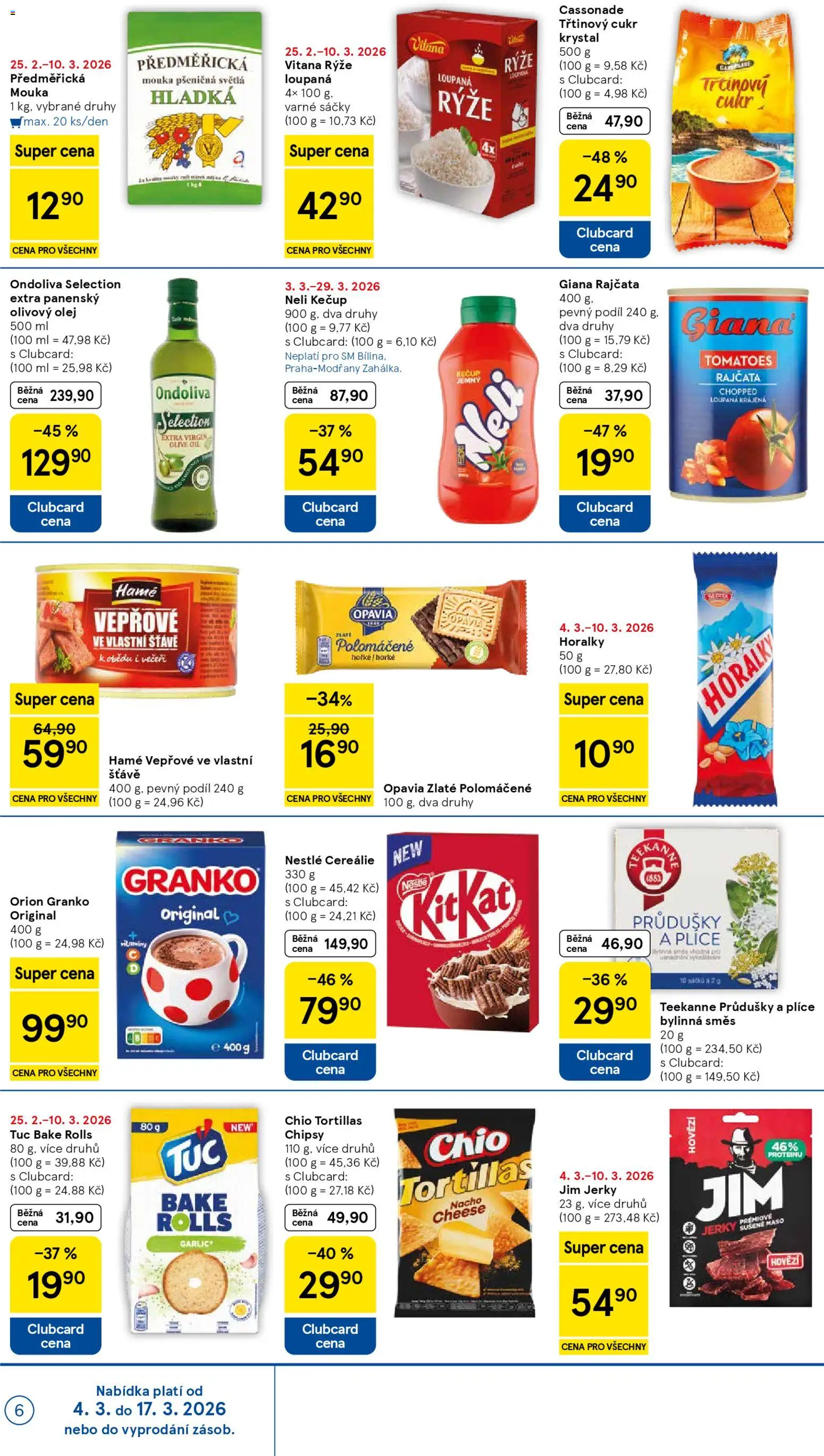 Tesco leták - Supermarket od 04.03.2026 | Strana: 6 | Produkty: Tortilla chips, Horalky, Předměřická mouka, Maso