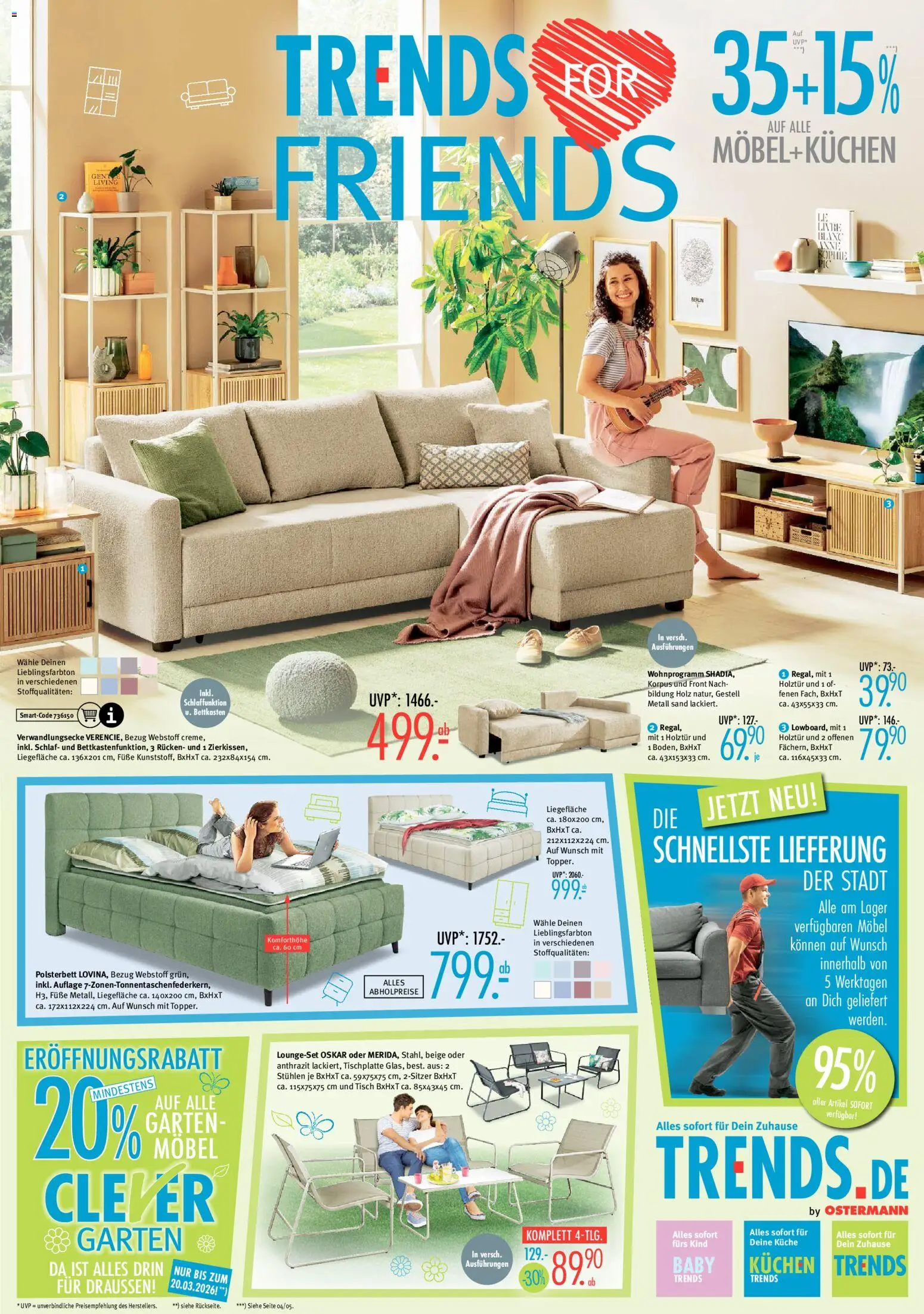 Trends Prospekt 	 – gültig ab 28.02.2026 | Seite: 1 | Produkte: Polsterbett, Tisch, Küche, Kuchen