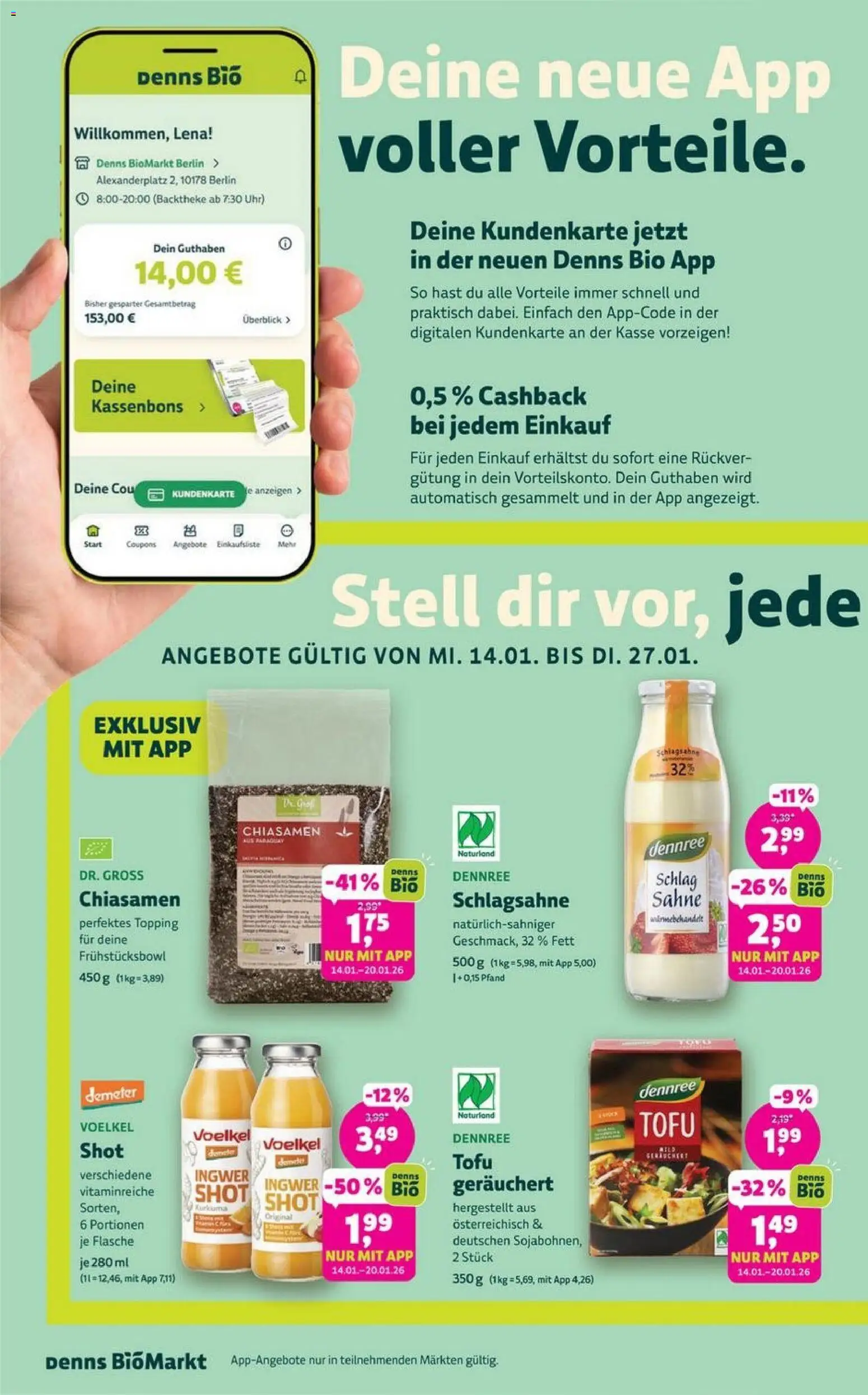 Denns BioMarkt Angebote – gültig ab 14.01.2026 | Seite: 2 | Produkte: Schlagsahne, Sahne, Uhr