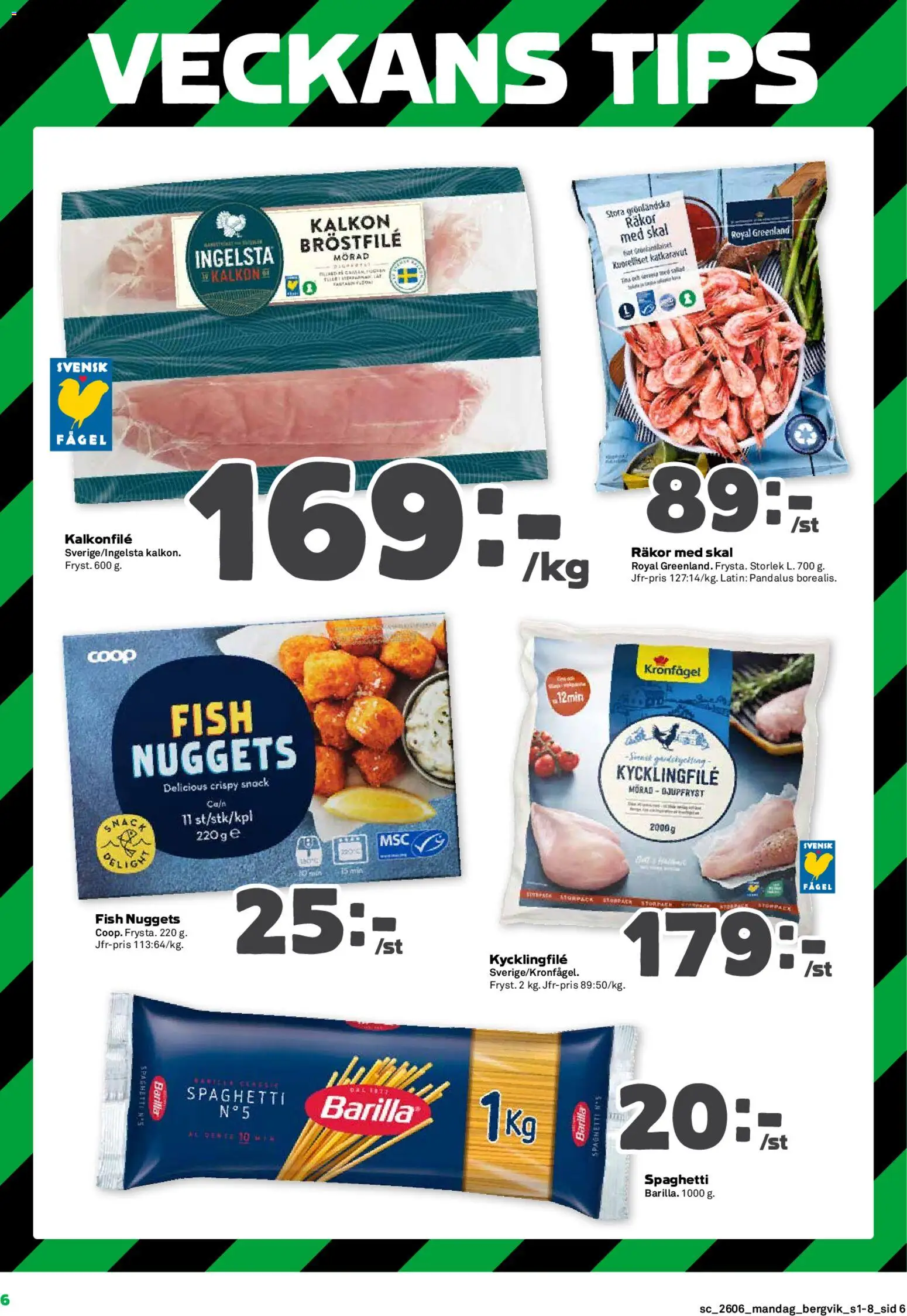 Stora Coop reklamblad aktuell från 02.02.2026 | Sida: 6 | Produkter: Kycklingfile, Räkor, Kalkon, Spaghetti