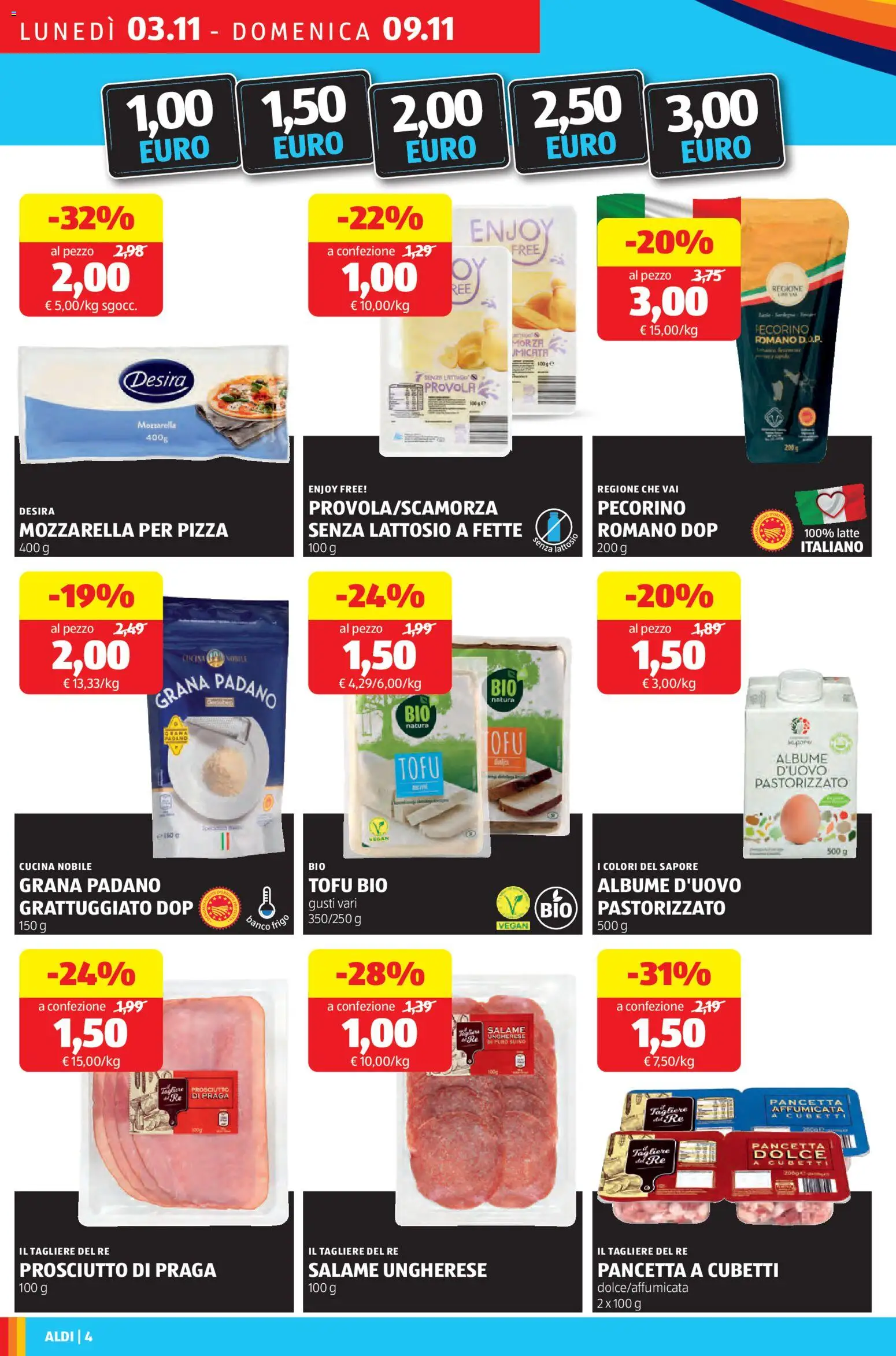 Volantino Aldi del 03.11.2025 | Pagina: 4 | Prodotti: Salame, Pancetta, Prosciutto, Pecorino