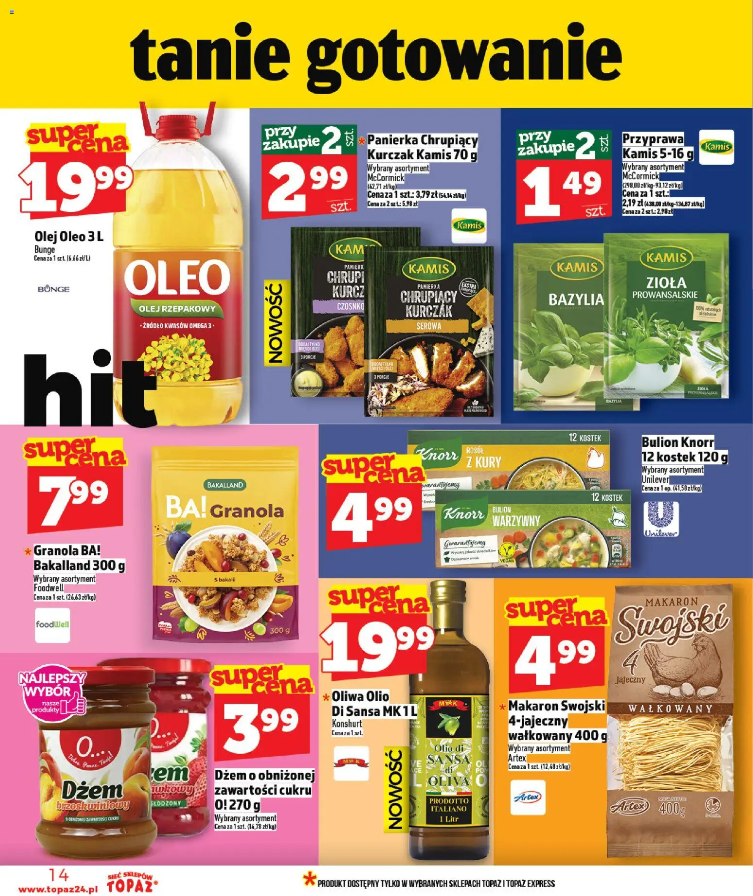 Topaz Gazetka - Ceny małe na stałe od 22.01.2026 | Strona: 14 | Produkty: Granola, Bazylia, Bulion warzywny, Dżem