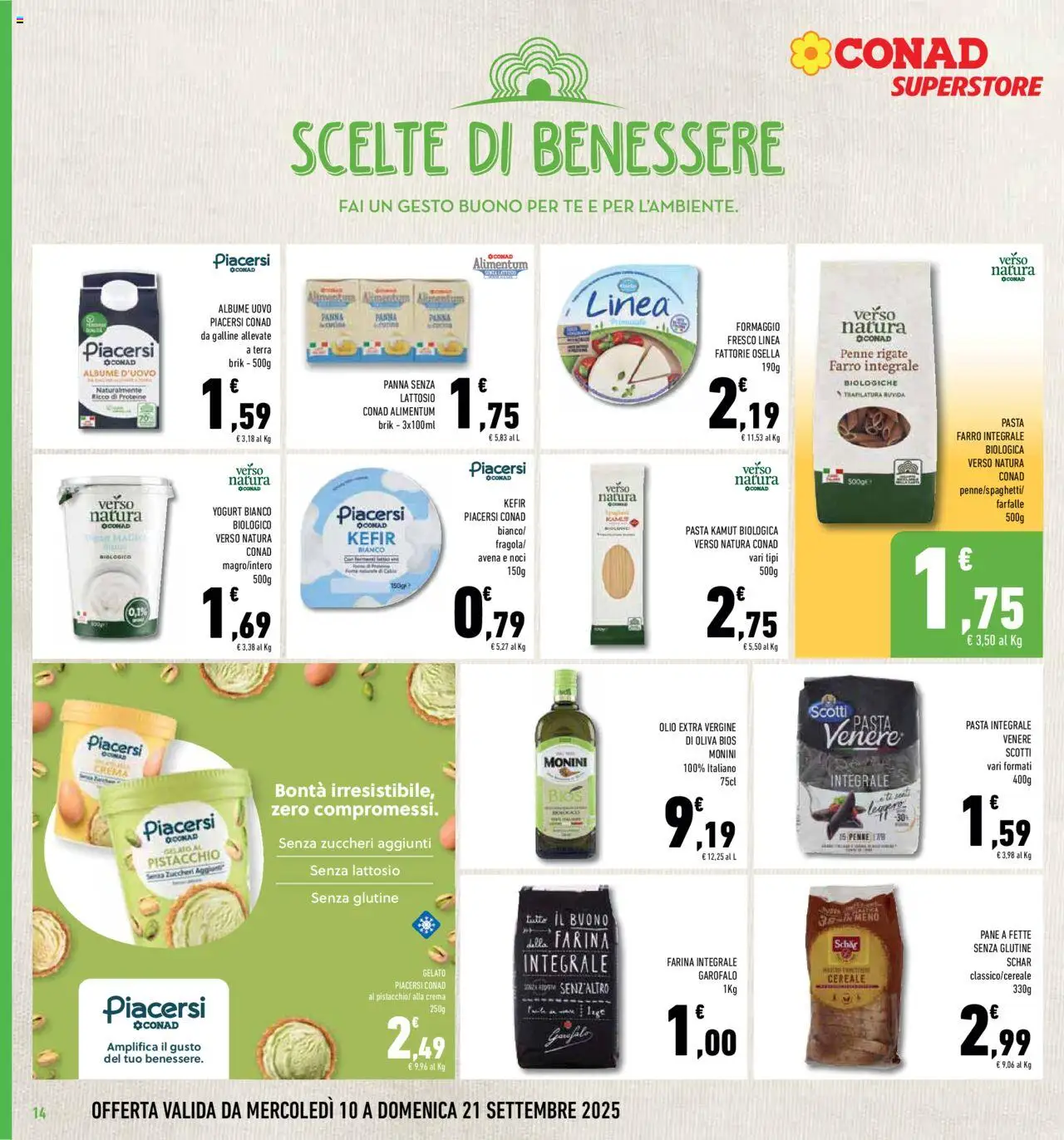 Volantino Conad del 10.09.2025 | Pagina: 14 | Prodotti: Pane, Gelato, Olio, Farina