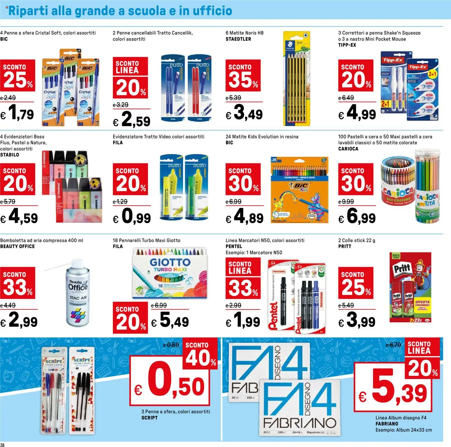 Volantino Iper del 16.01.2026 | Pagina: 38 | Prodotti: Pastelli a cera, Matite colorate, Pastelli, Penne