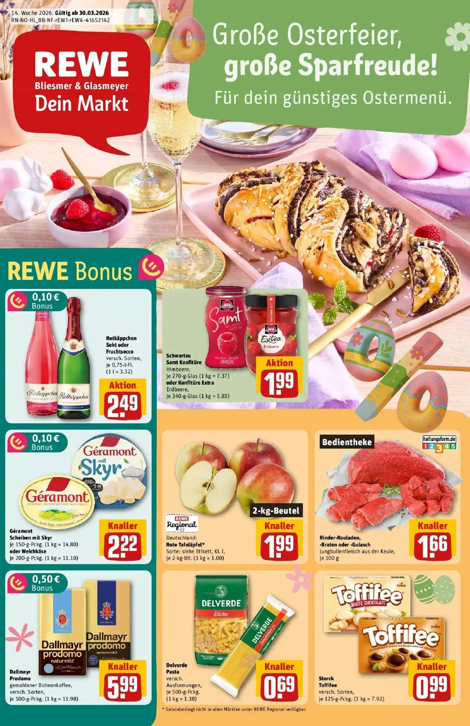 Rewe Prospekt Schenefeld	 – gültig ab 30.03.2026 | Seite: 1 | Produkte: Rotkappchen sekt, Granatapfel, Dallmayr, Dallmayr prodomo