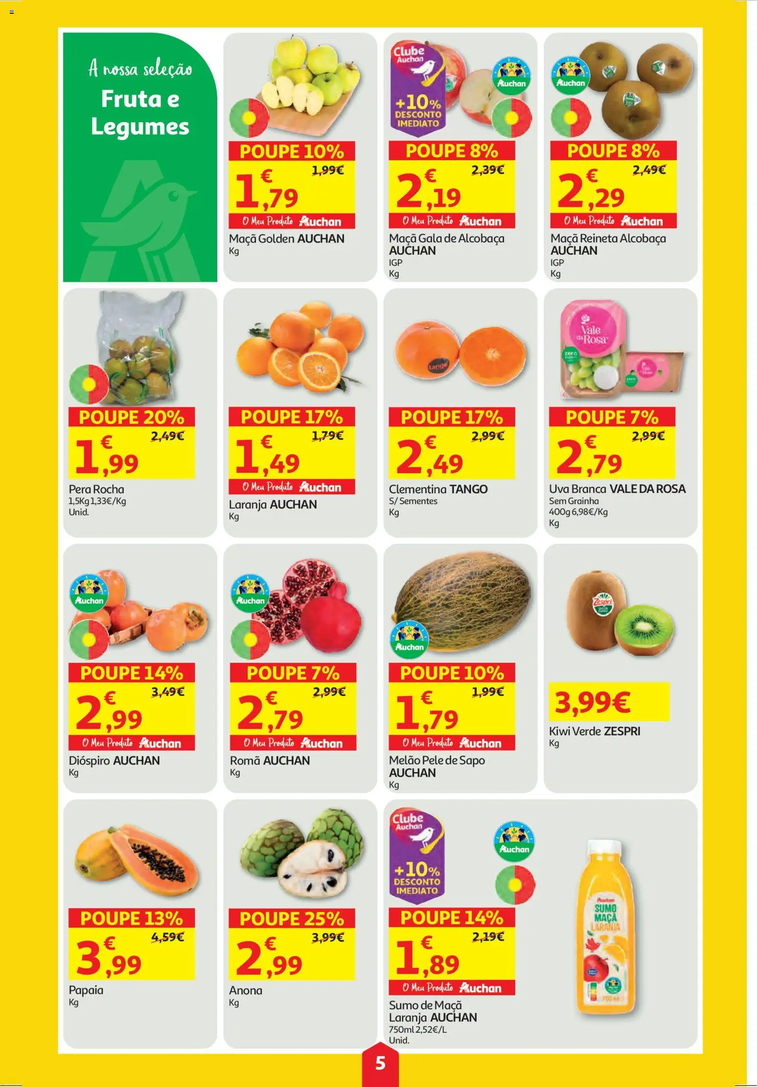 Auchan folheto │ válido de 30.10.2025 | Página: 5 | Produtos: Maça, Sumo, Melão, Kiwi