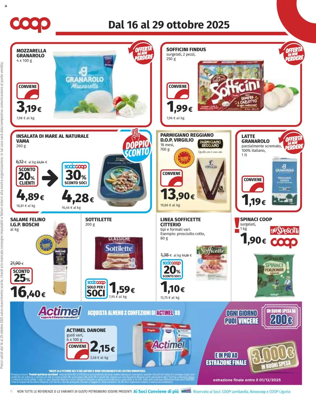 Volantino COOP del 16.10.2025 | Pagina: 6 | Prodotti: Insalata, Spinaci, Parmigiano reggiano, Parmigiano