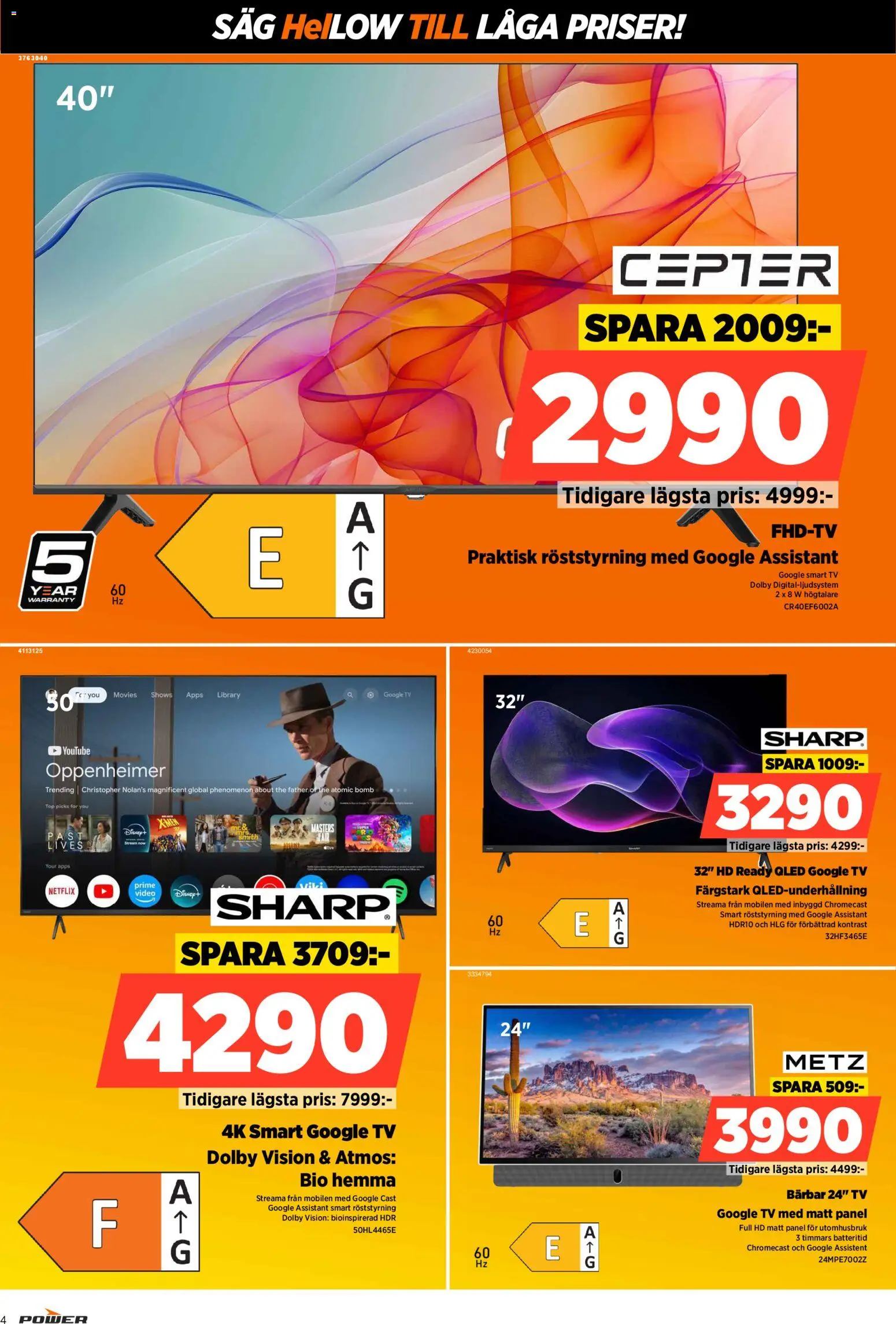 Power reklamblad aktuell från 23.03.2026 | Sida: 4 | Produkter: Såg, Smart tv, Tv, Högtalare