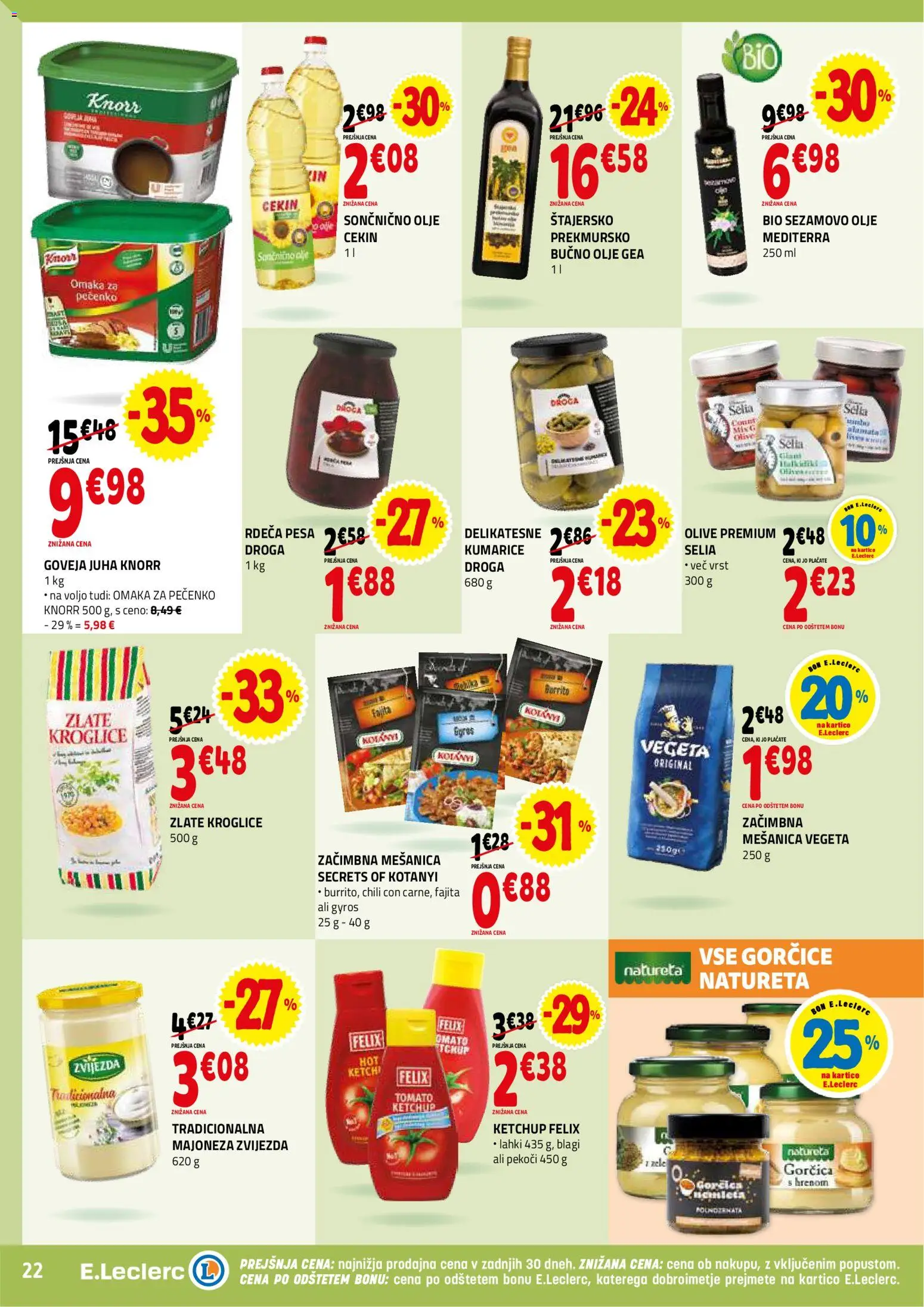 Novi E.leclerc katalog ponudbe – veljaven od 25.02.2026 | Stran: 22 | Izdelki: Gorčica, Olive, Olje, Omaka