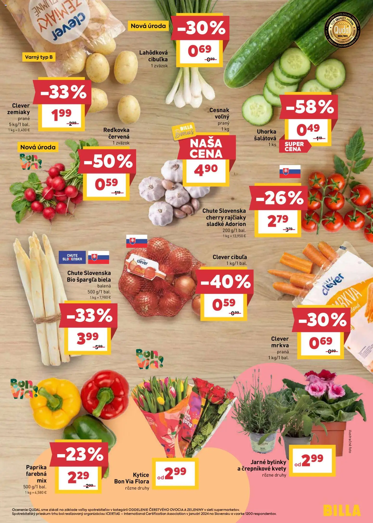 Nové Billa akcie – leták je platný od 22.04.2026 | Strana: 3 | Produkty: Paprika, Cesnak, Mrkva, Cibuľa