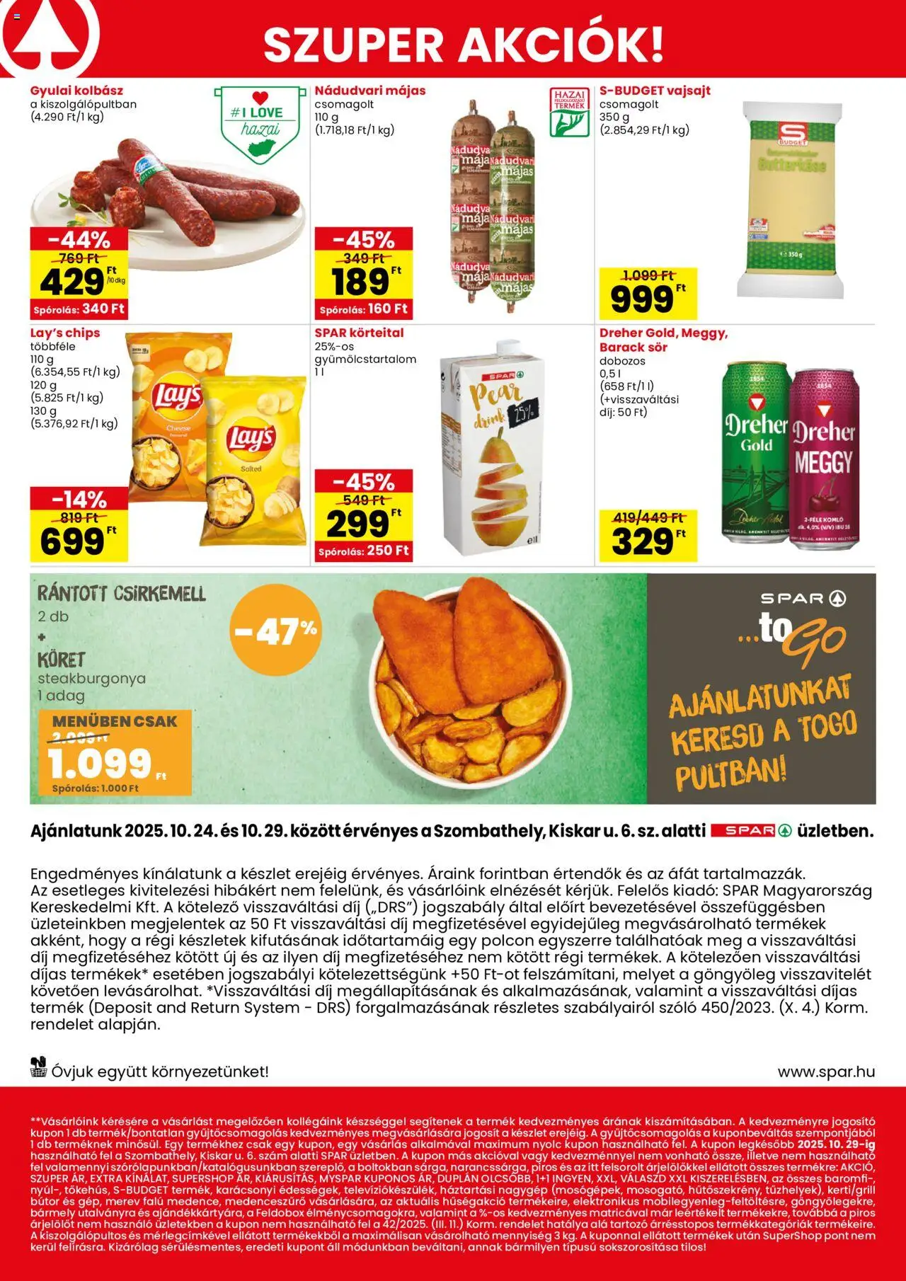 Spar akciós ujság - amely érvényes a következő dátumtól: 24.10.2025 | Oldal: 2 | Termékek: Kolbász, Meggy, Bútor, Gyulai kolbász