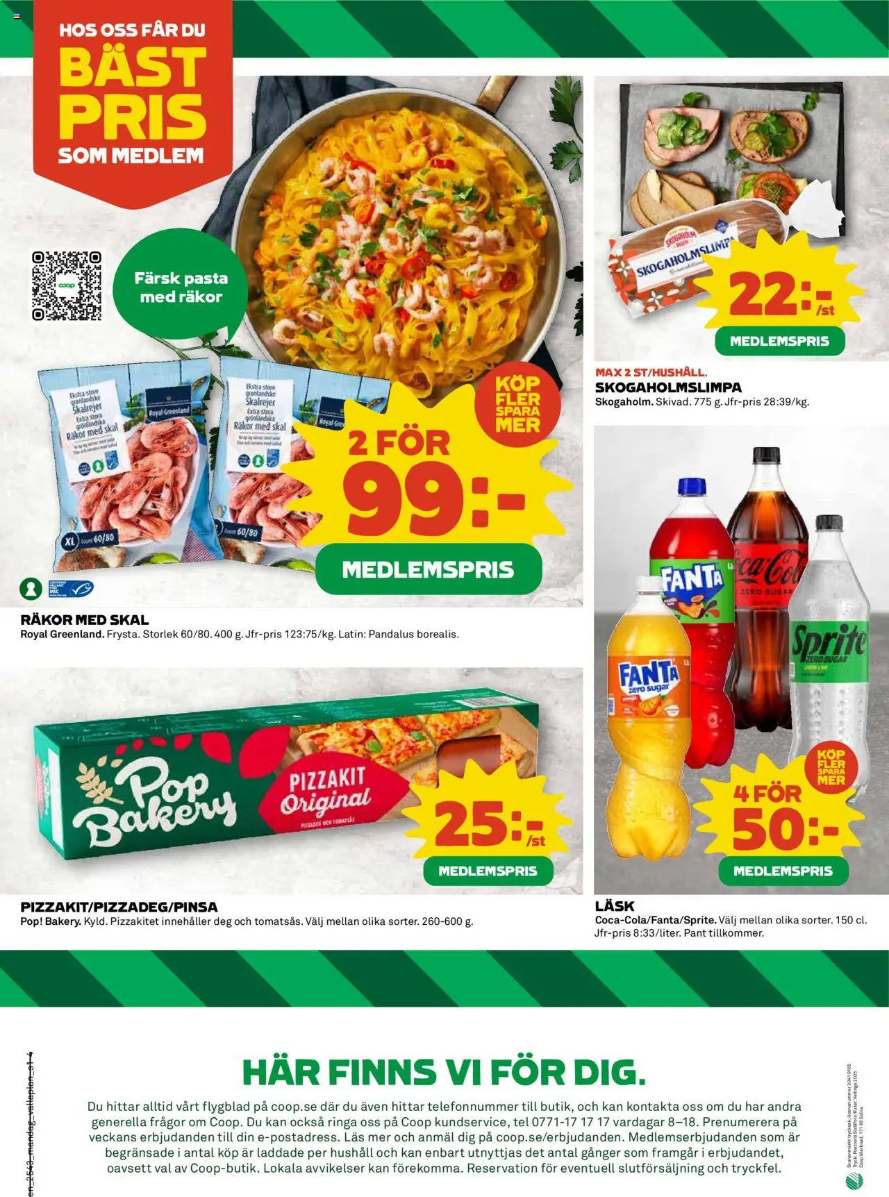Coop reklamblad aktuell från 20.10.2025 | Sida: 4 | Produkter: Räkor, Sprite, Pizzakit, Pasta