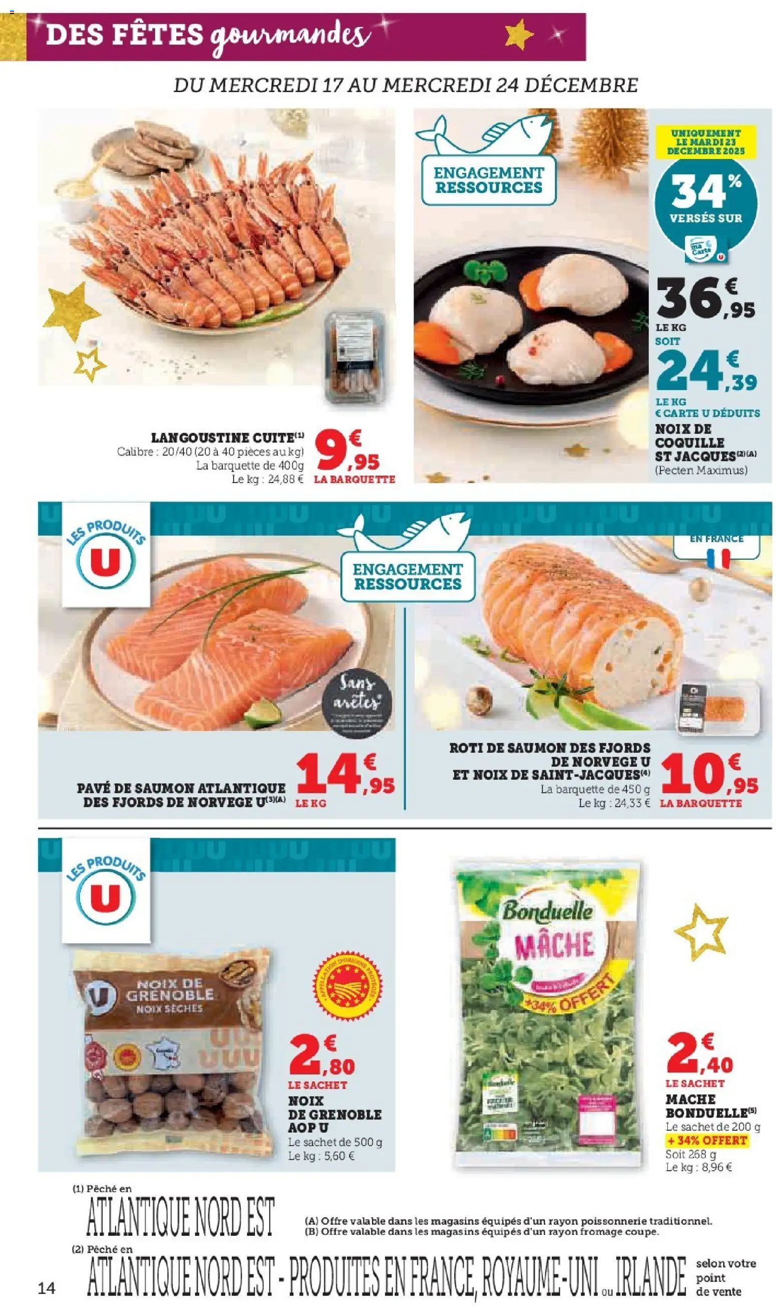 {H1} | Page: 14 | Produits: Pavé de saumon, Poissonnerie, Noix seches, Fromage