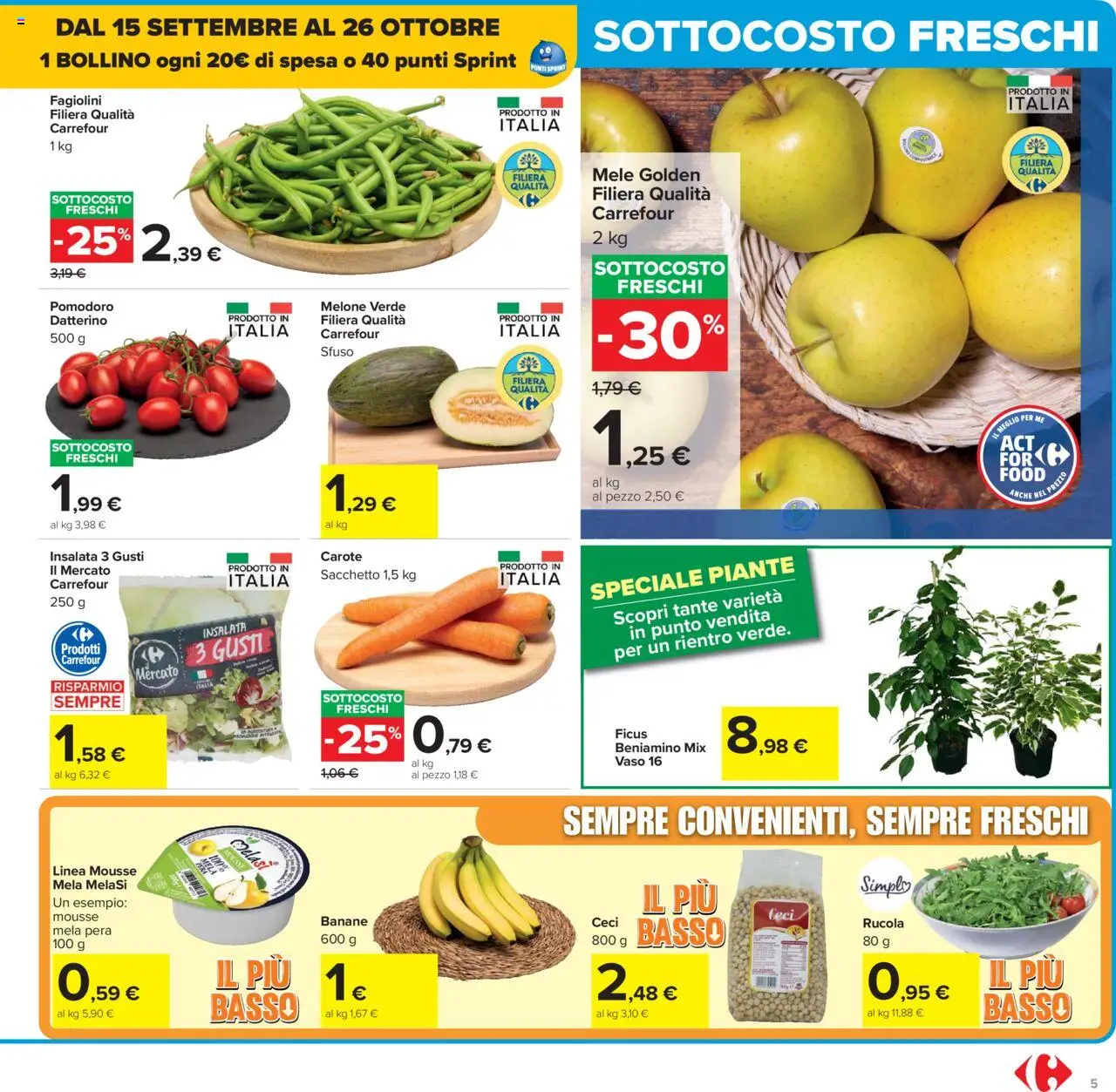 Volantino Carrefour del 15.09.2025 | Pagina: 5 | Prodotti: Mele, Banane, Ceci, Fagiolini