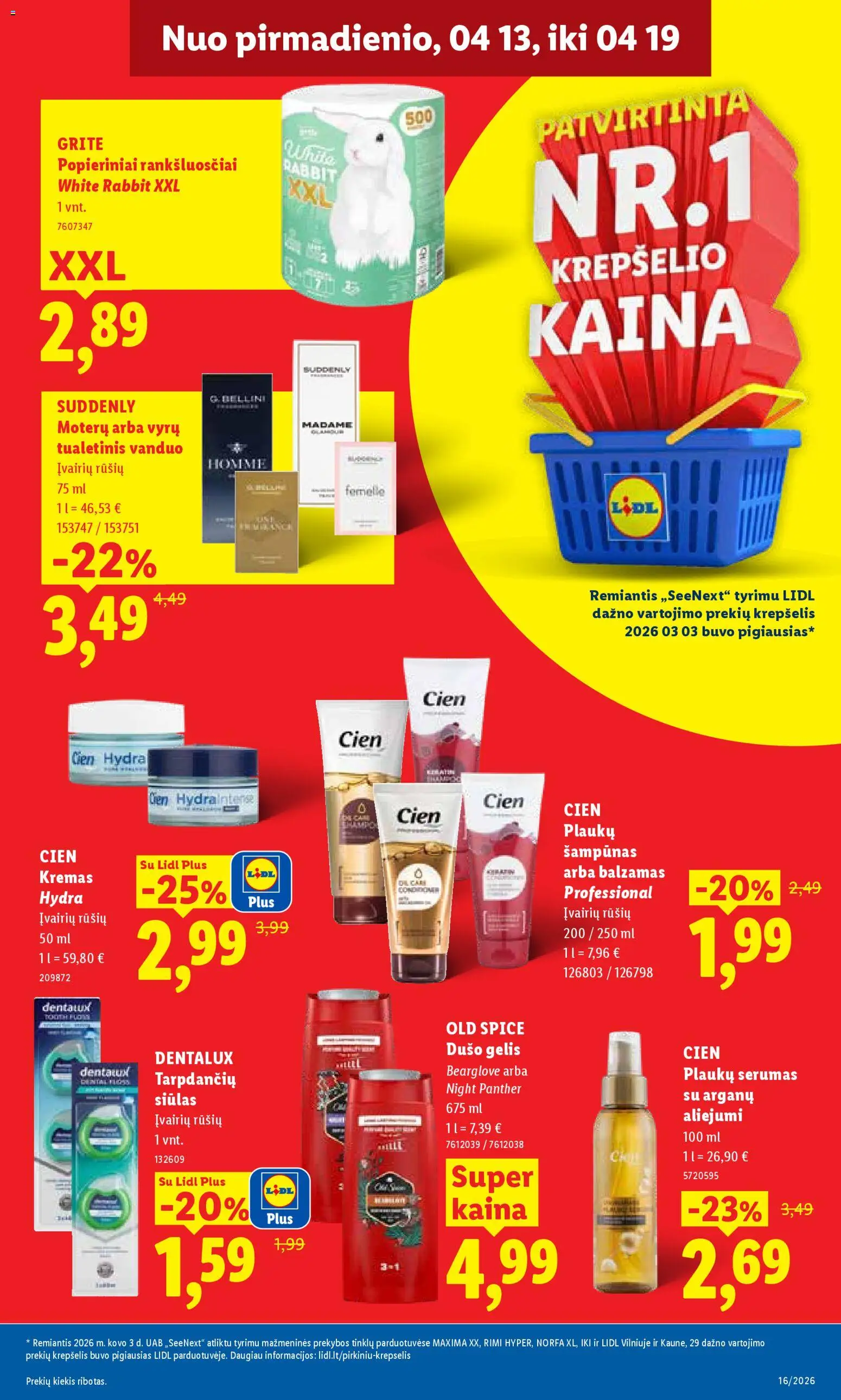 LIDL akcijos nuo 13.04.2026 | Puslapis: 19 | Prekių: Balzamas, Tualetinis vanduo, Šampūnas, Krepšelis