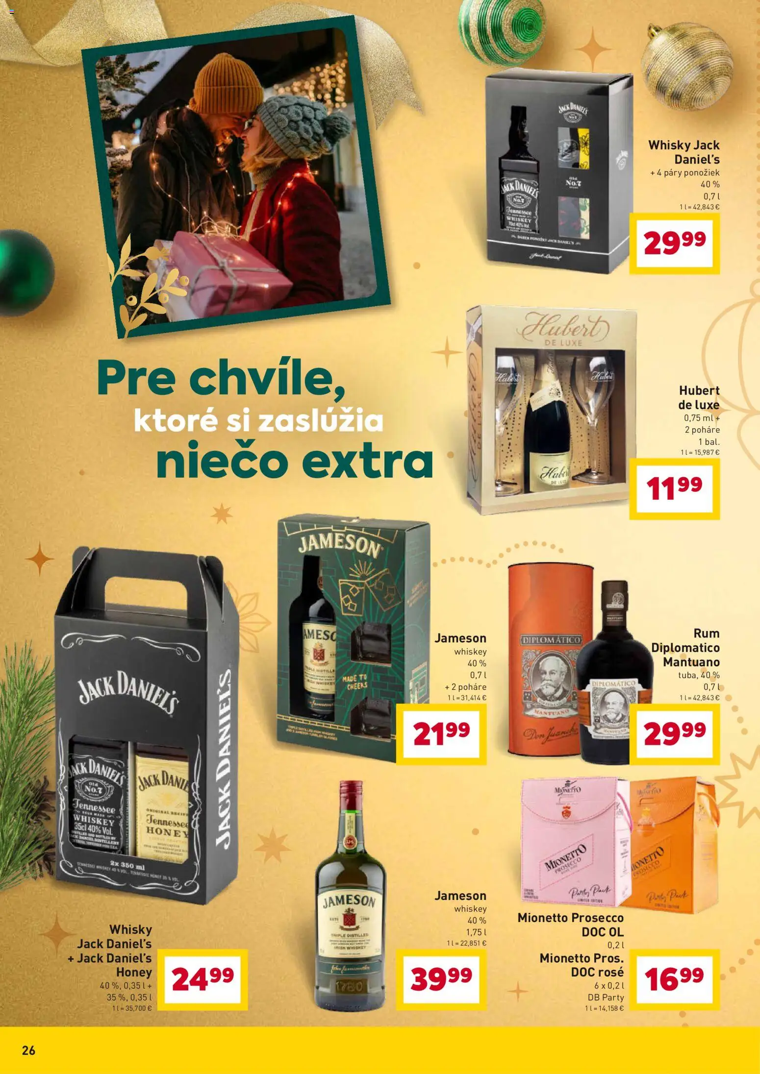 Nové Billa akcie – leták je platný od 12.12.2025 | Strana: 26 | Produkty: Jameson, Prosecco, Hubert de Luxe, Jack Daniel's