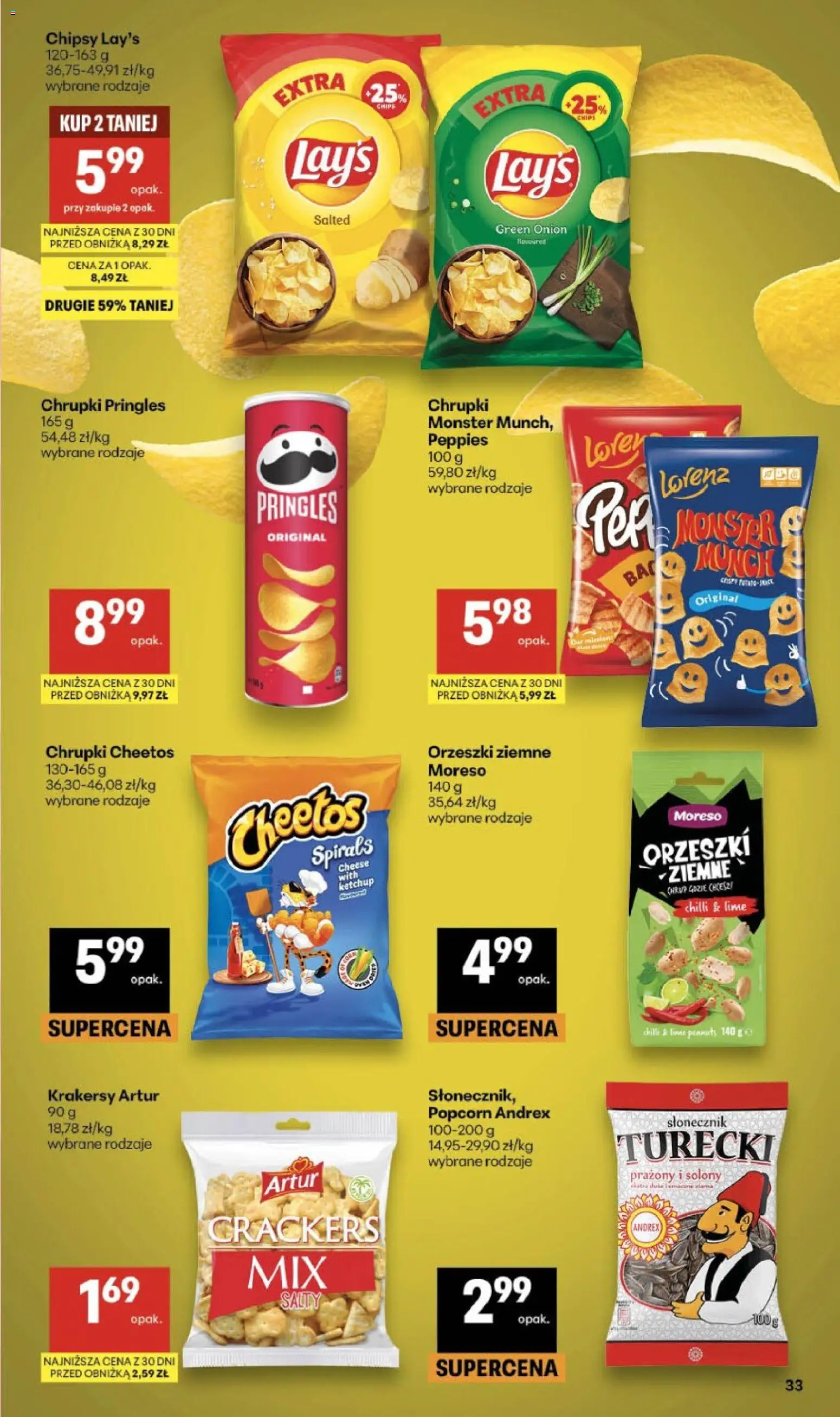 Delikatesy Centrum gazetka od 26.03.2026 | Strona: 33 | Produkty: Chrupki, Krakersy, Orzeszki ziemne, Popcorn