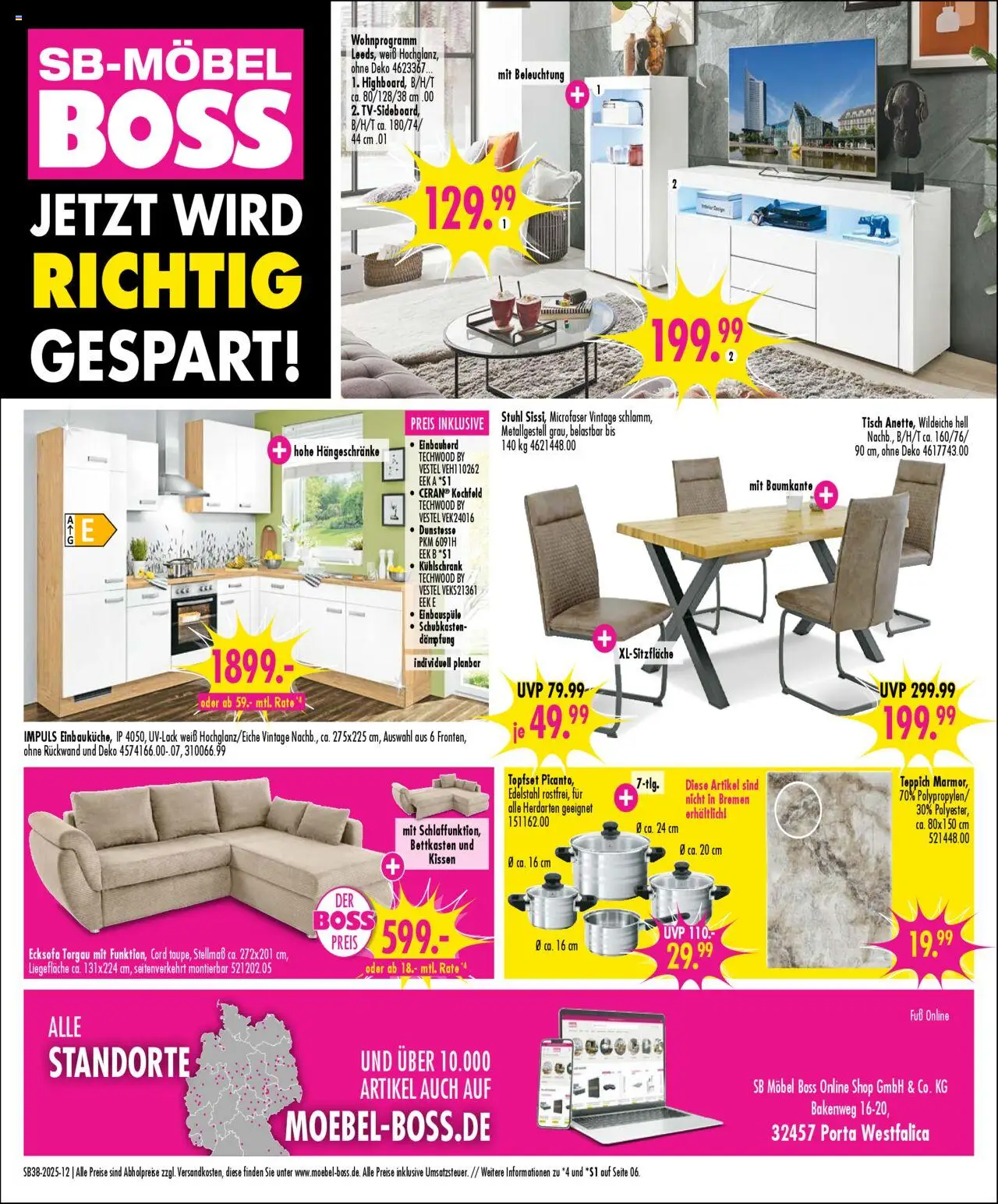 SB Möbel Boss Prospekt Alte Messe Leipzig 	 – gültig ab 13.09.2025 | Seite: 12 | Produkte: Tisch, Stuhl, Teppich, Kochfeld
